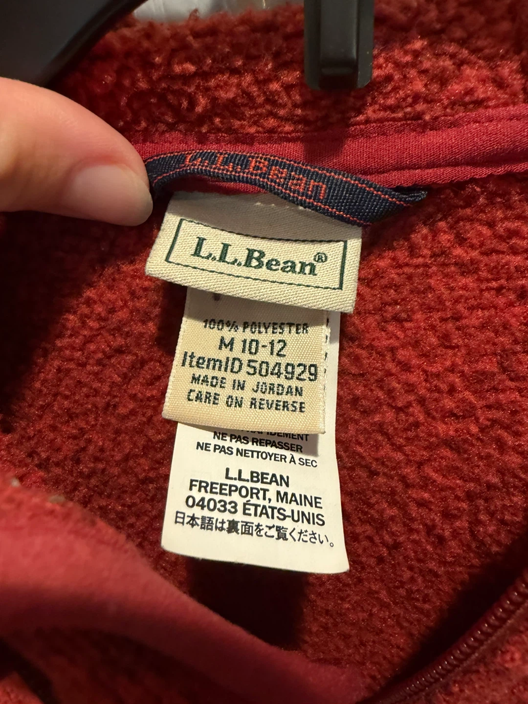 Kids size 10-12 L.L.Bean Red Fleece Hooded Jacket Size M 10-12 - photo 2