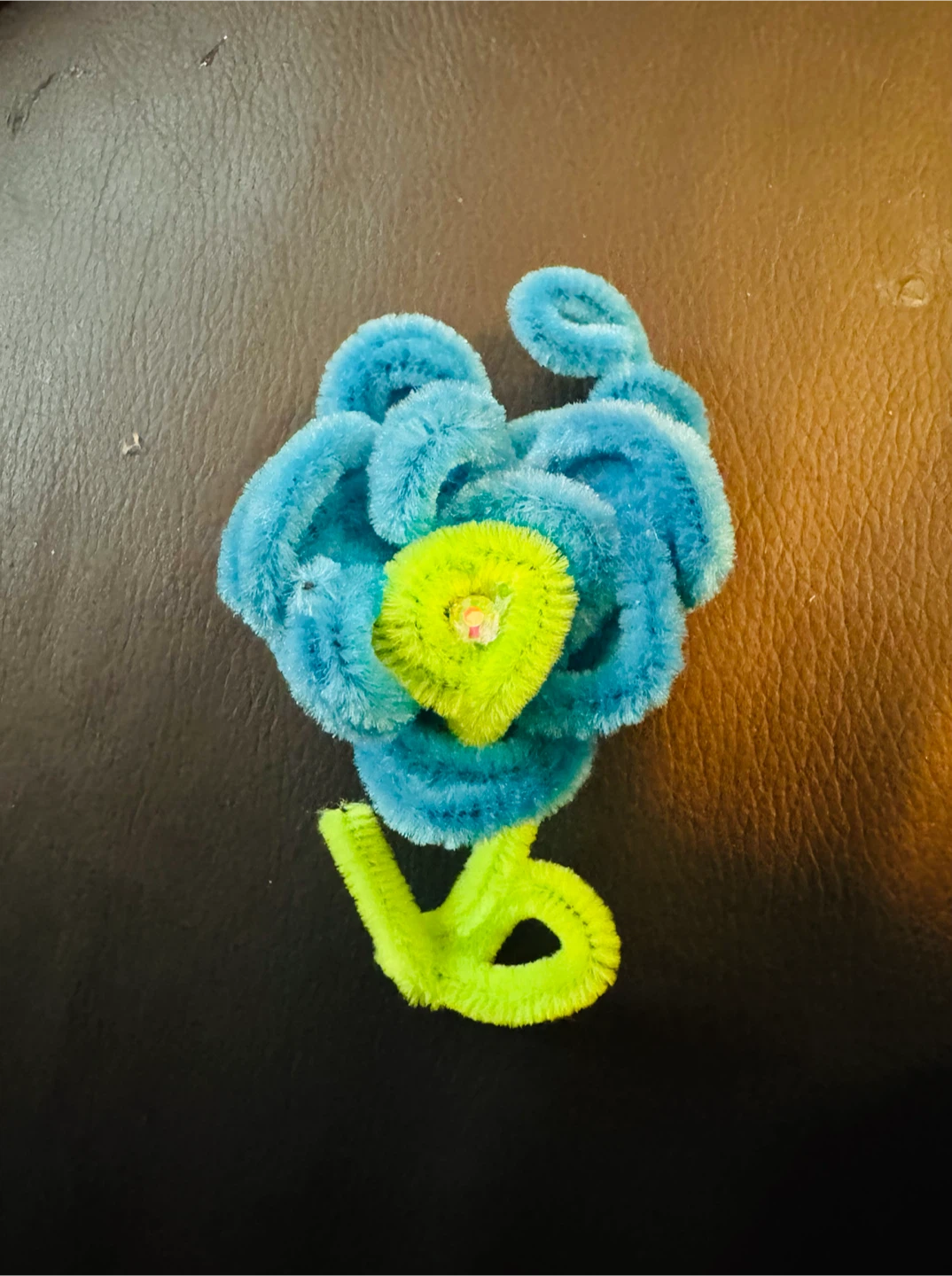 Blue and Yellow Chenille Flower