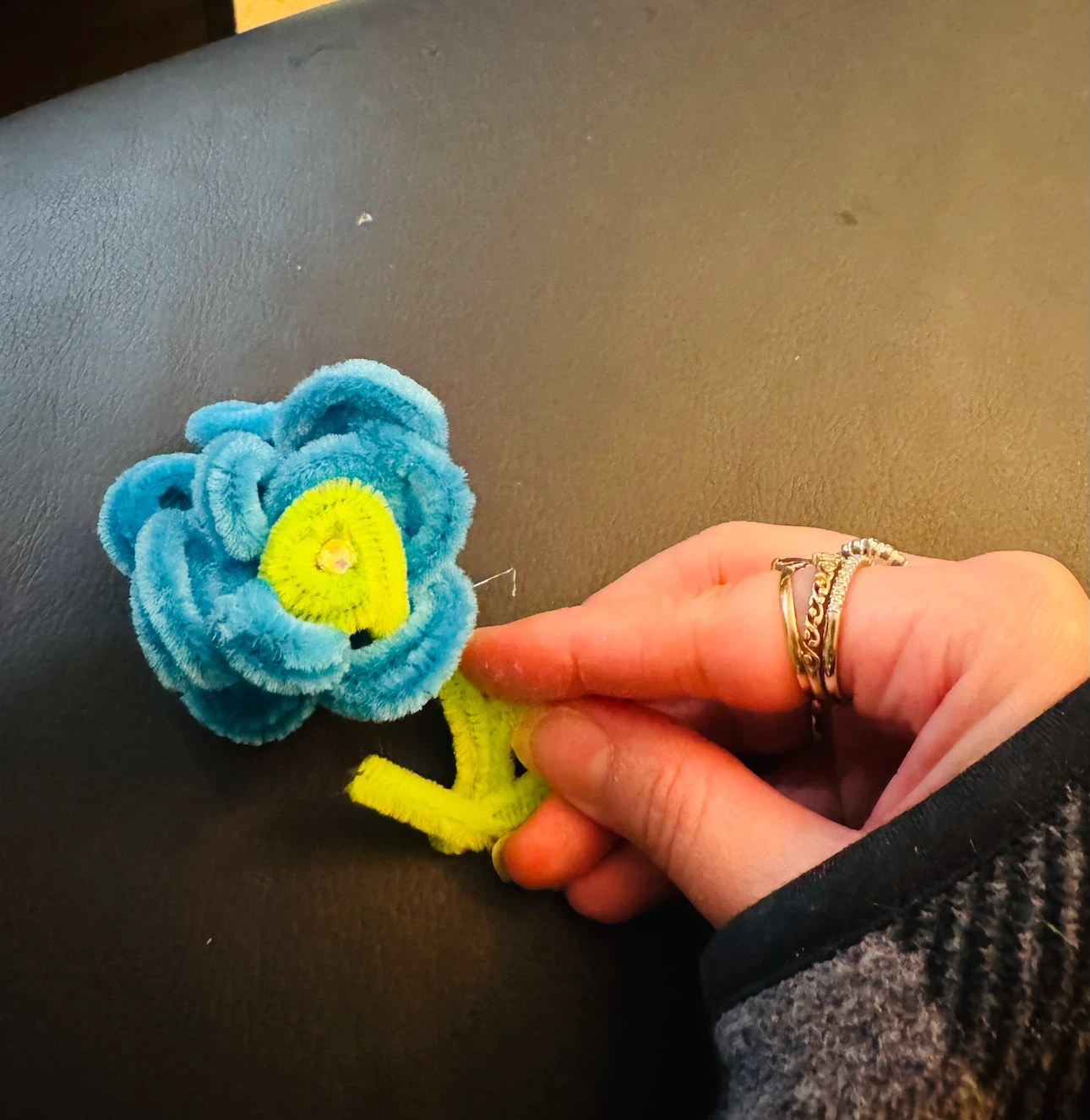 Blue and Yellow Chenille Flower - photo 3