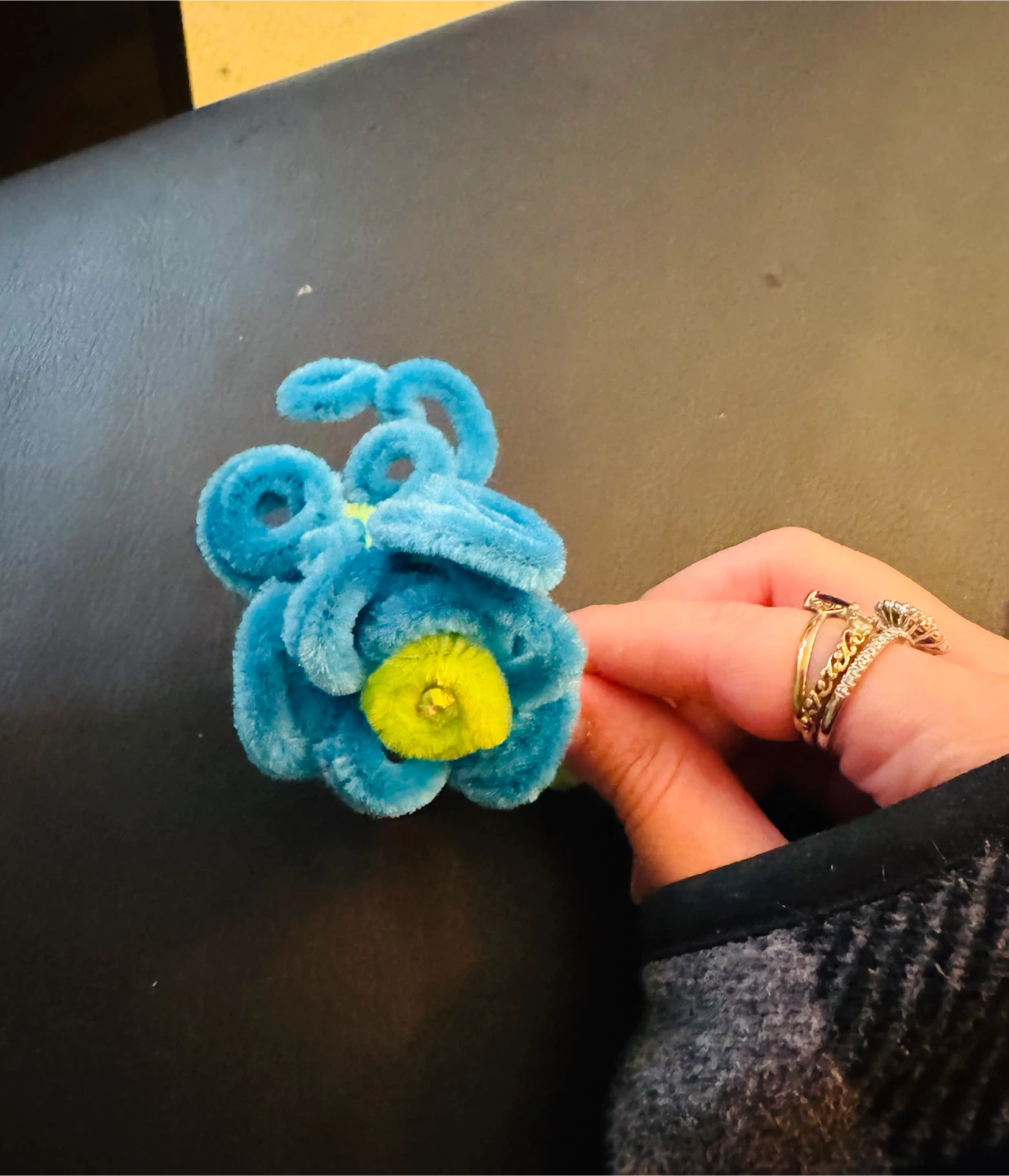 Blue and Yellow Chenille Flower - photo 4