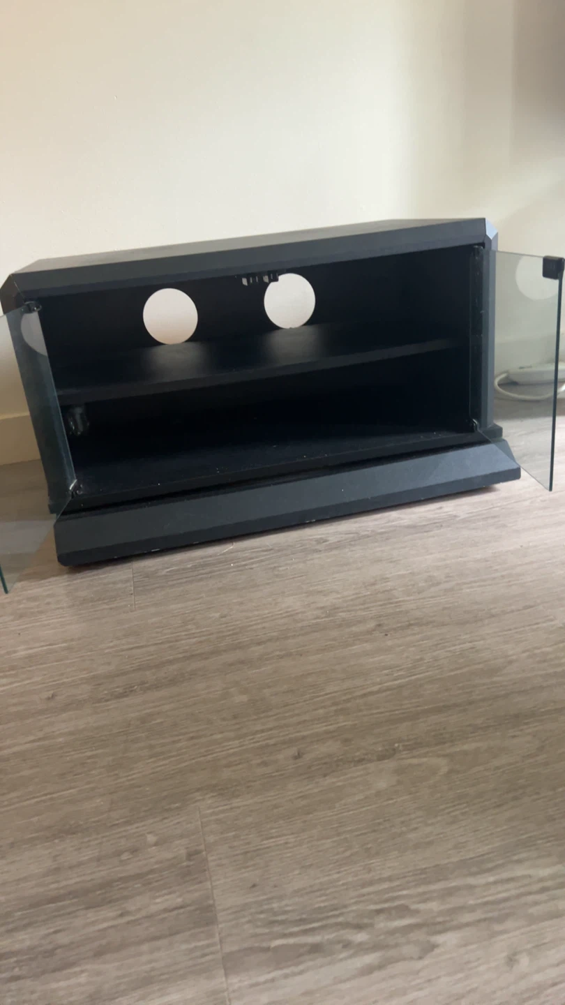 Black TV Stand with Glass Doors