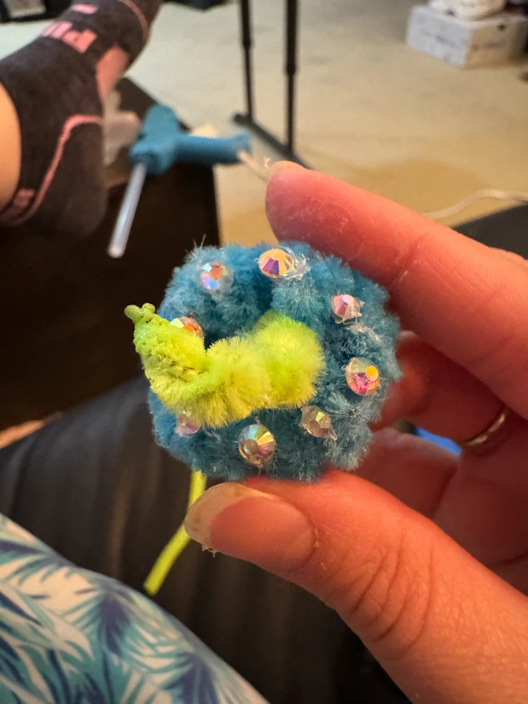 Blue Pom Pom Decoration with Rhinestones - photo 2