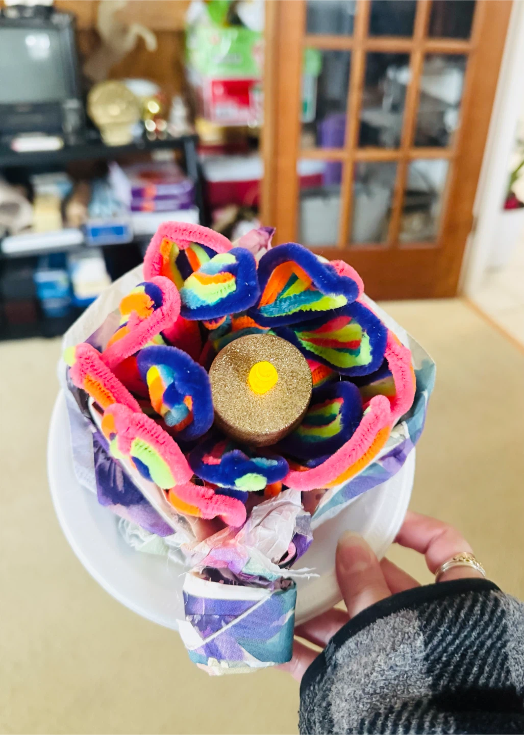 Handmade Pipe Cleaner Flower with Candle