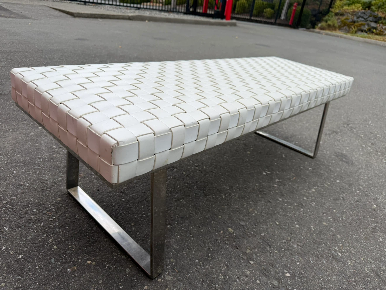 High end white leather bench