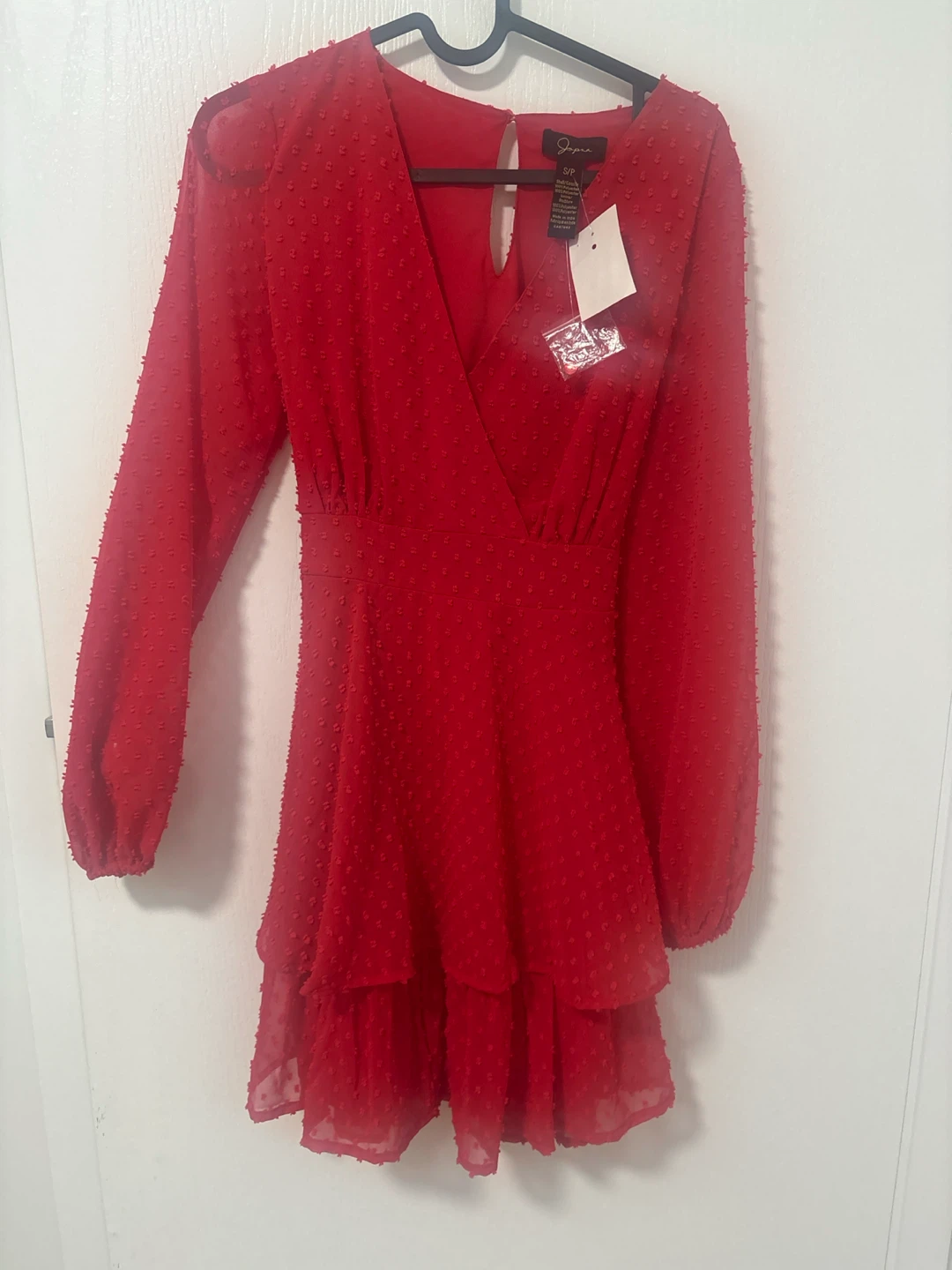 Joie Red Textured Long Sleeve Mini Dress