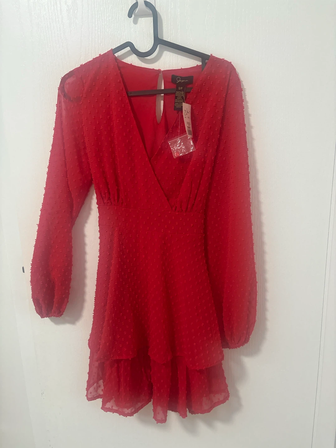 Joie Red Textured Long Sleeve Mini Dress - photo 2