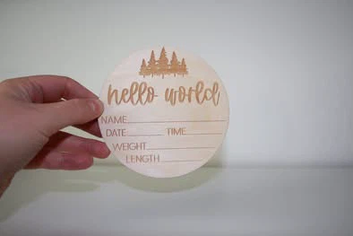 Wooden Hello World Newborn Announcement Sign