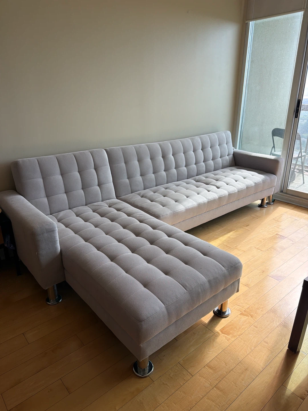 Grey Tufted Sectional Sofa cum Bed