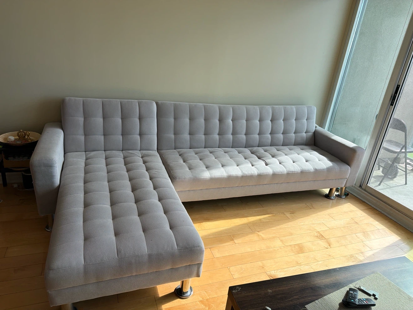 Grey Tufted Sectional Sofa cum Bed - photo 2