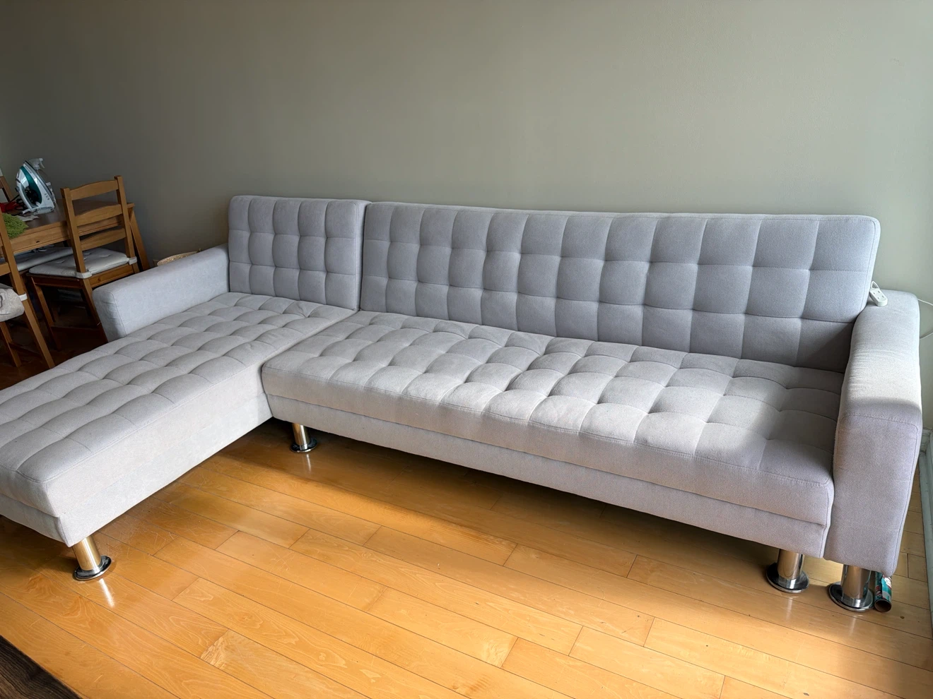 Grey Tufted Sectional Sofa cum Bed - photo 3