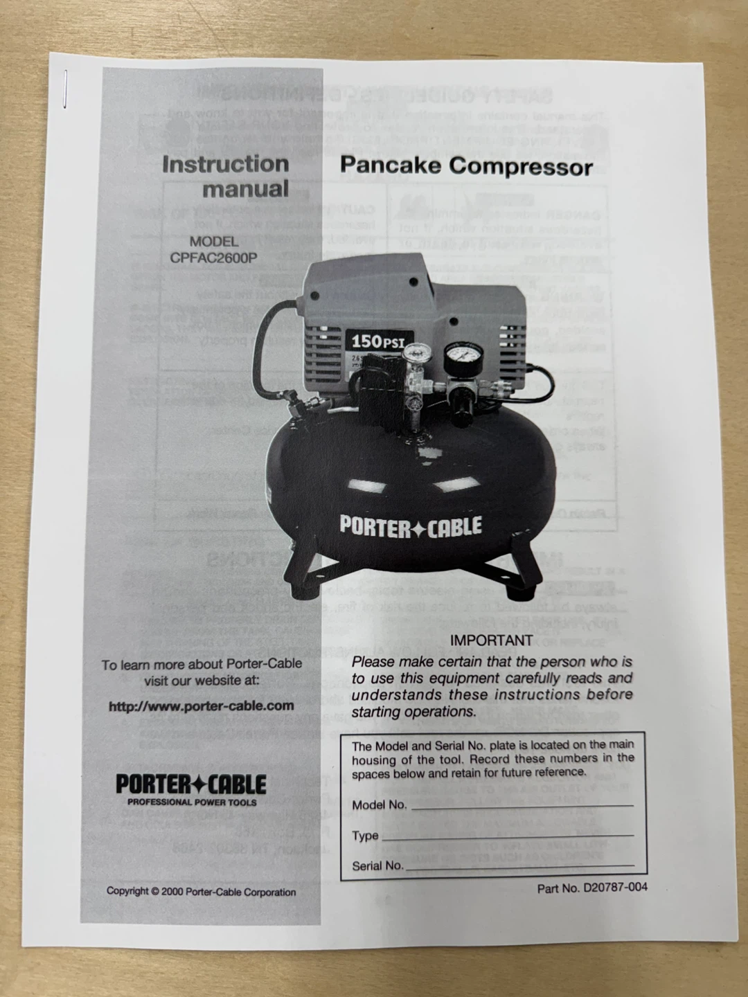 Porter Cable 6Gal Air Compressor - photo 5