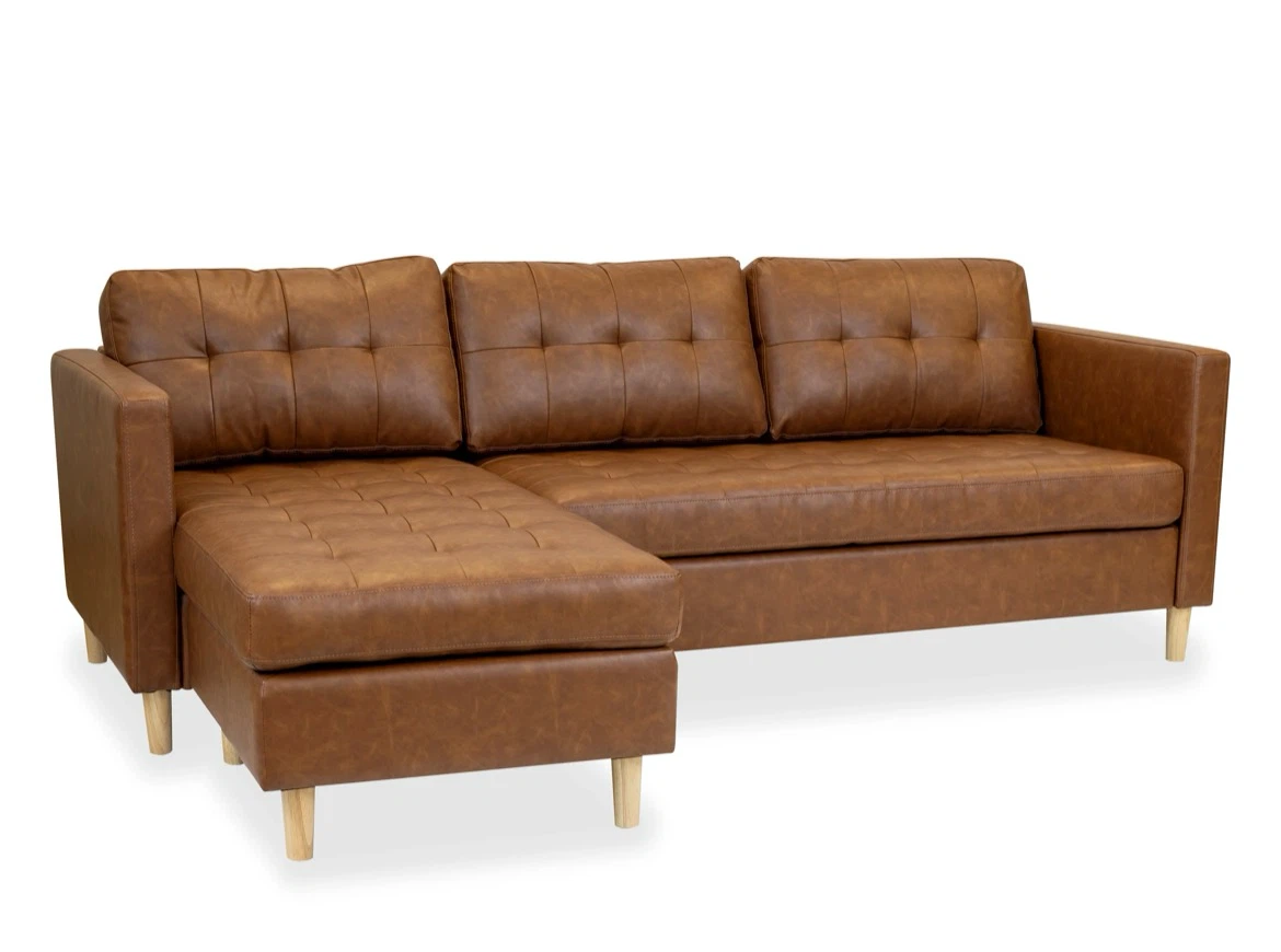 Mid-Century Modern Faux Leather Sectional Sofa - photo 2