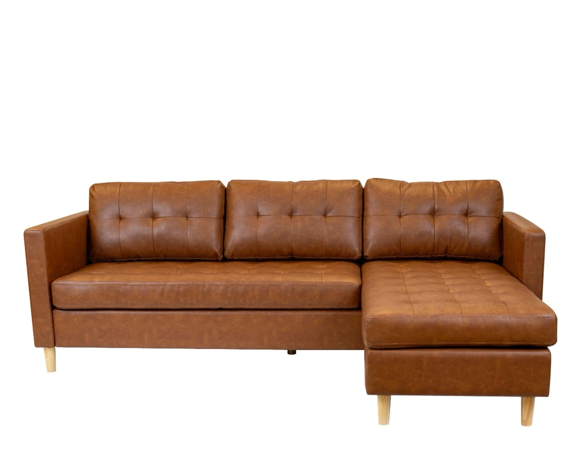 Mid-Century Modern Faux Leather Sectional Sofa - photo 3