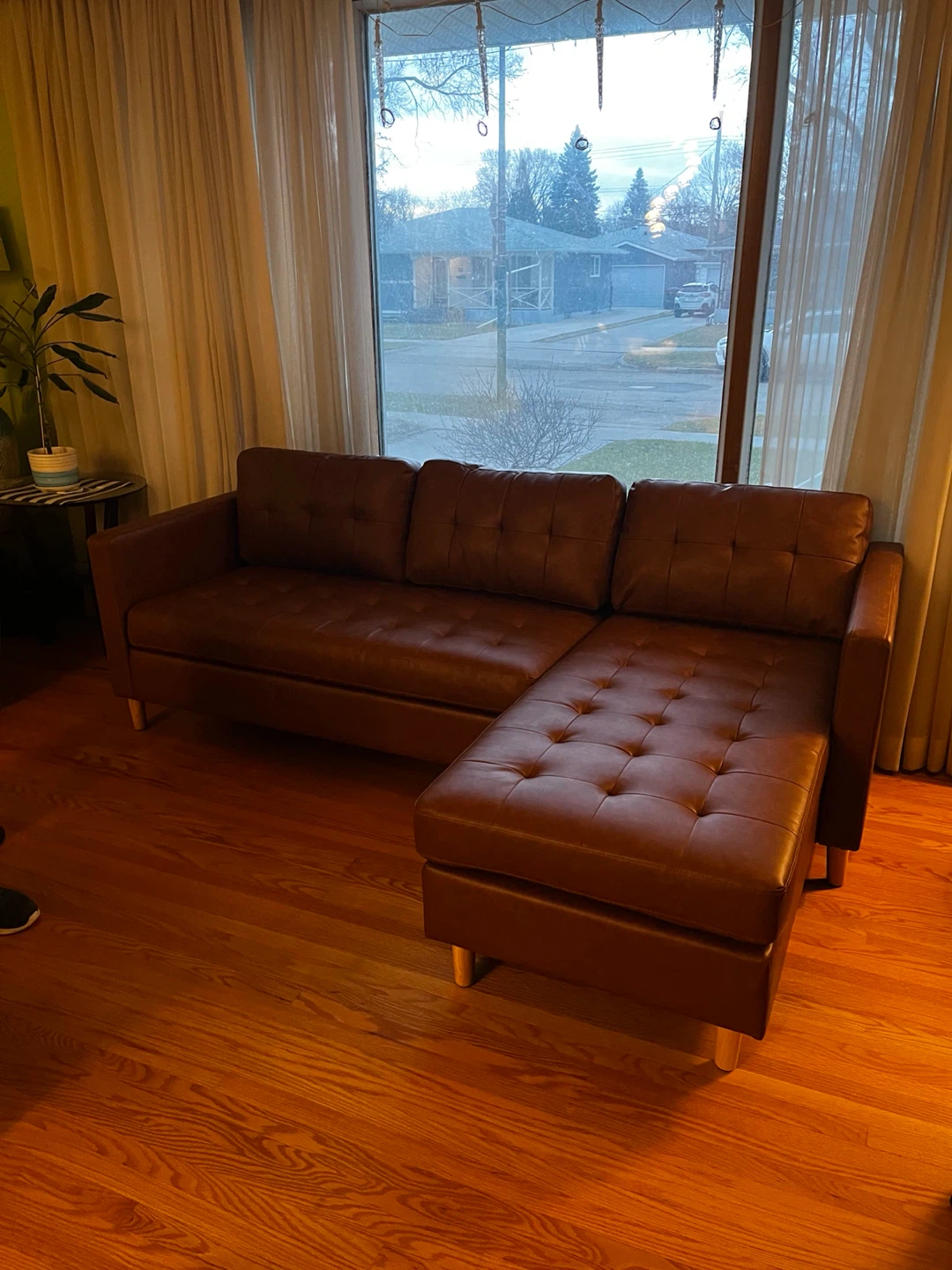 Mid-Century Modern Faux Leather Sectional Sofa - photo 5