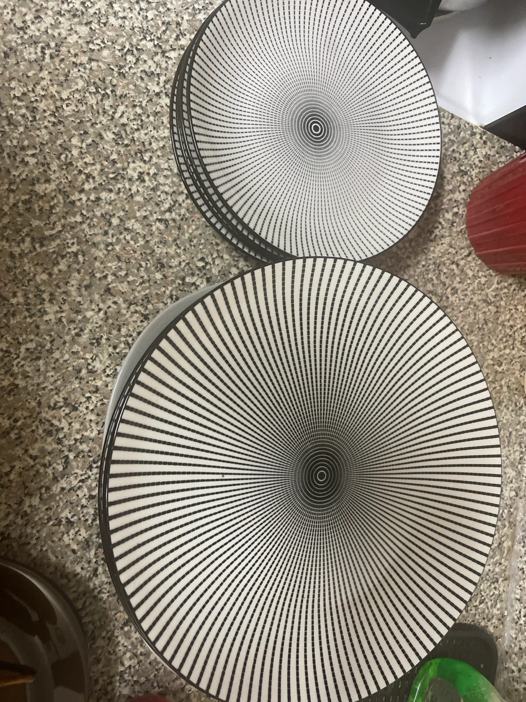 Set of 10 Black and White Striped Dinner and quarter Plates