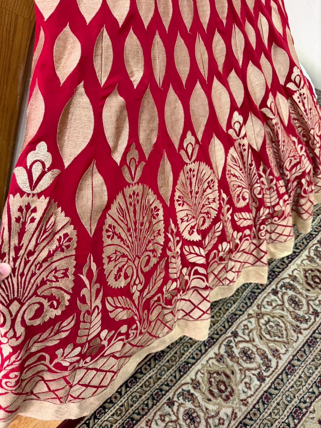 Red embroidered dress with sheer sleeves - photo 5
