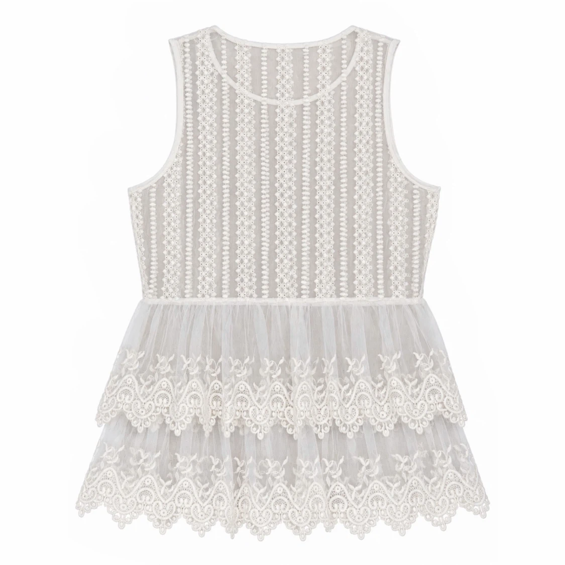 FORVER21 CONTEMPORARY WHITE/IVORY SHEER LACE PEPLUM TOP SZ M - photo 2