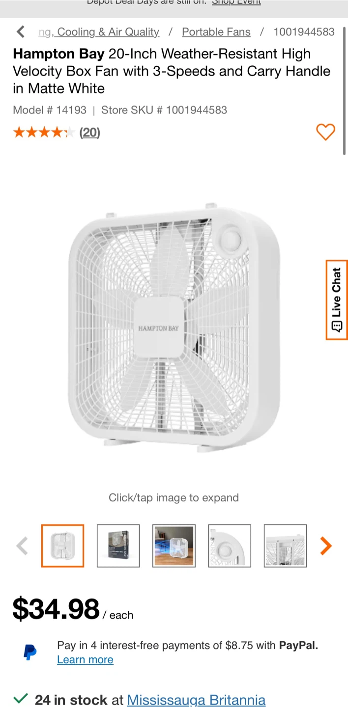 Hampton Bay 20-Inch Box Fan - Matte White - photo 3