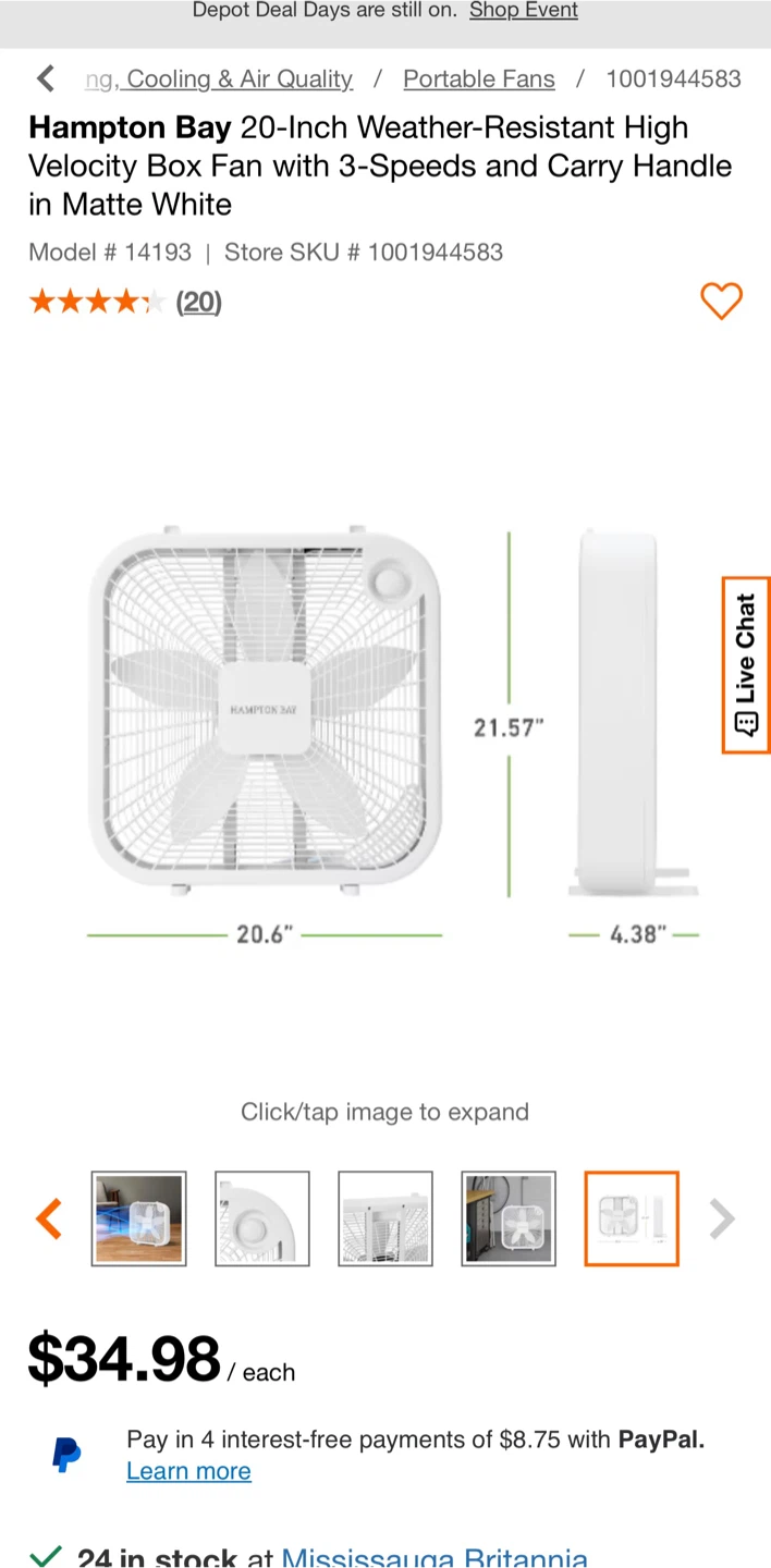 Hampton Bay 20-Inch Box Fan - Matte White - photo 4