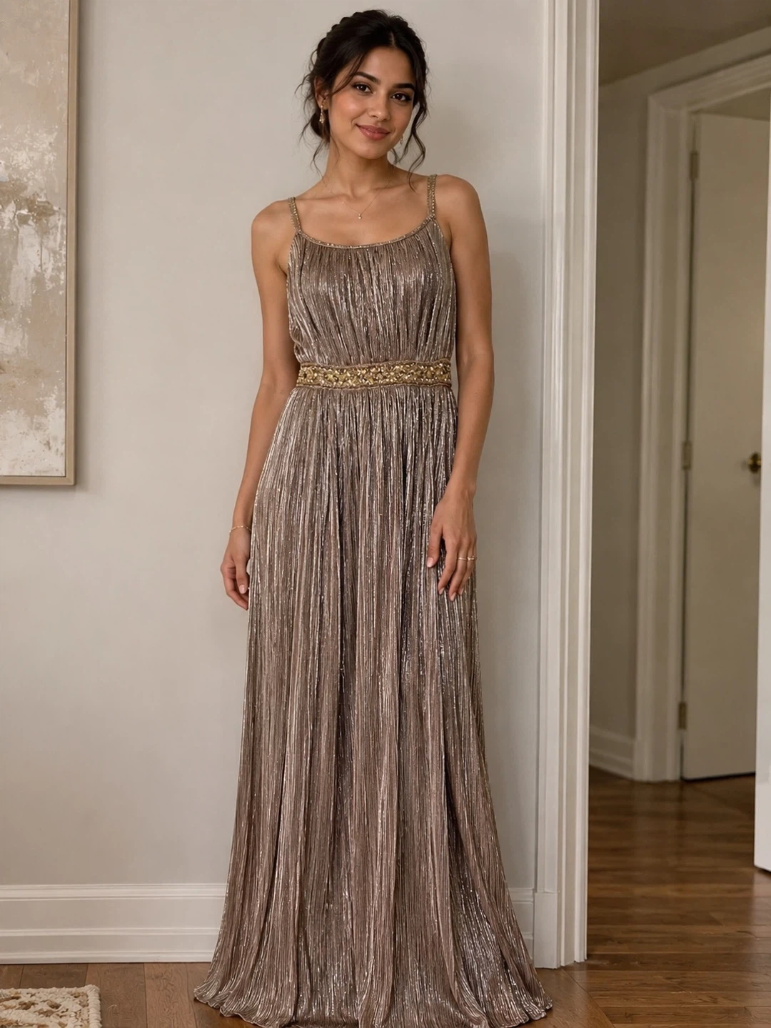 Gold Beaded Maxi Dress