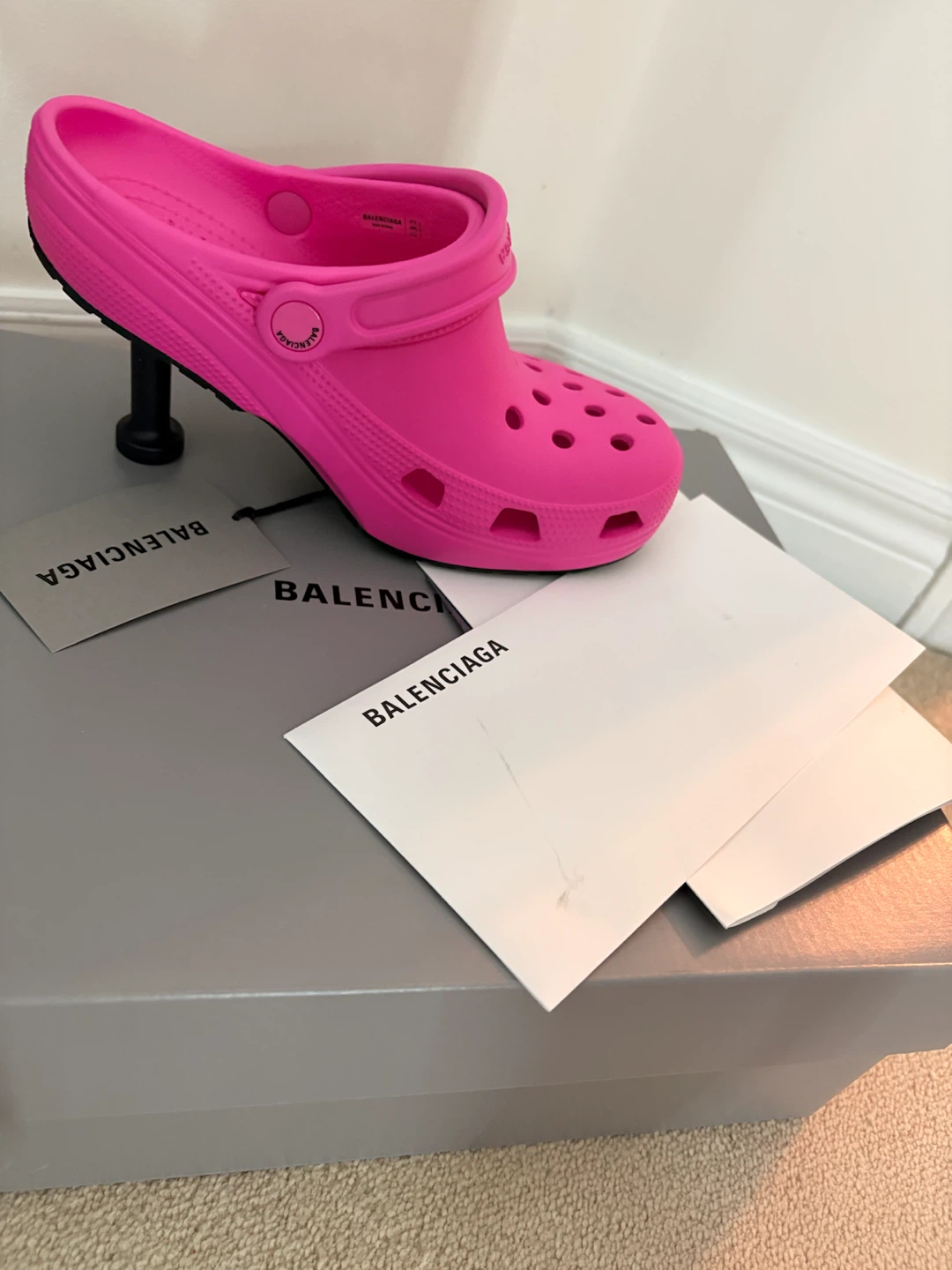 Balenciaga Pink Crocs Platform Heels