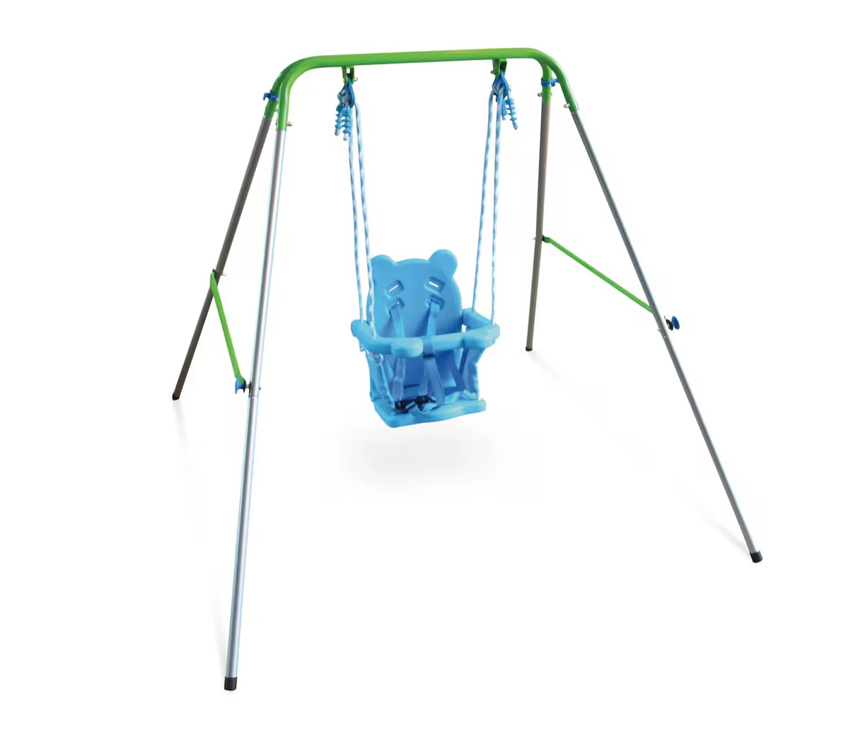 Children's Outdoor Metal Swing Set with Blue Seat