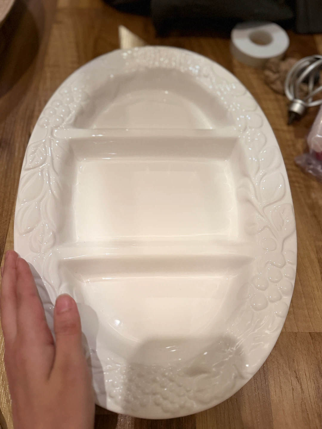 New White Ceramic Divided Serving Platter - photo 2