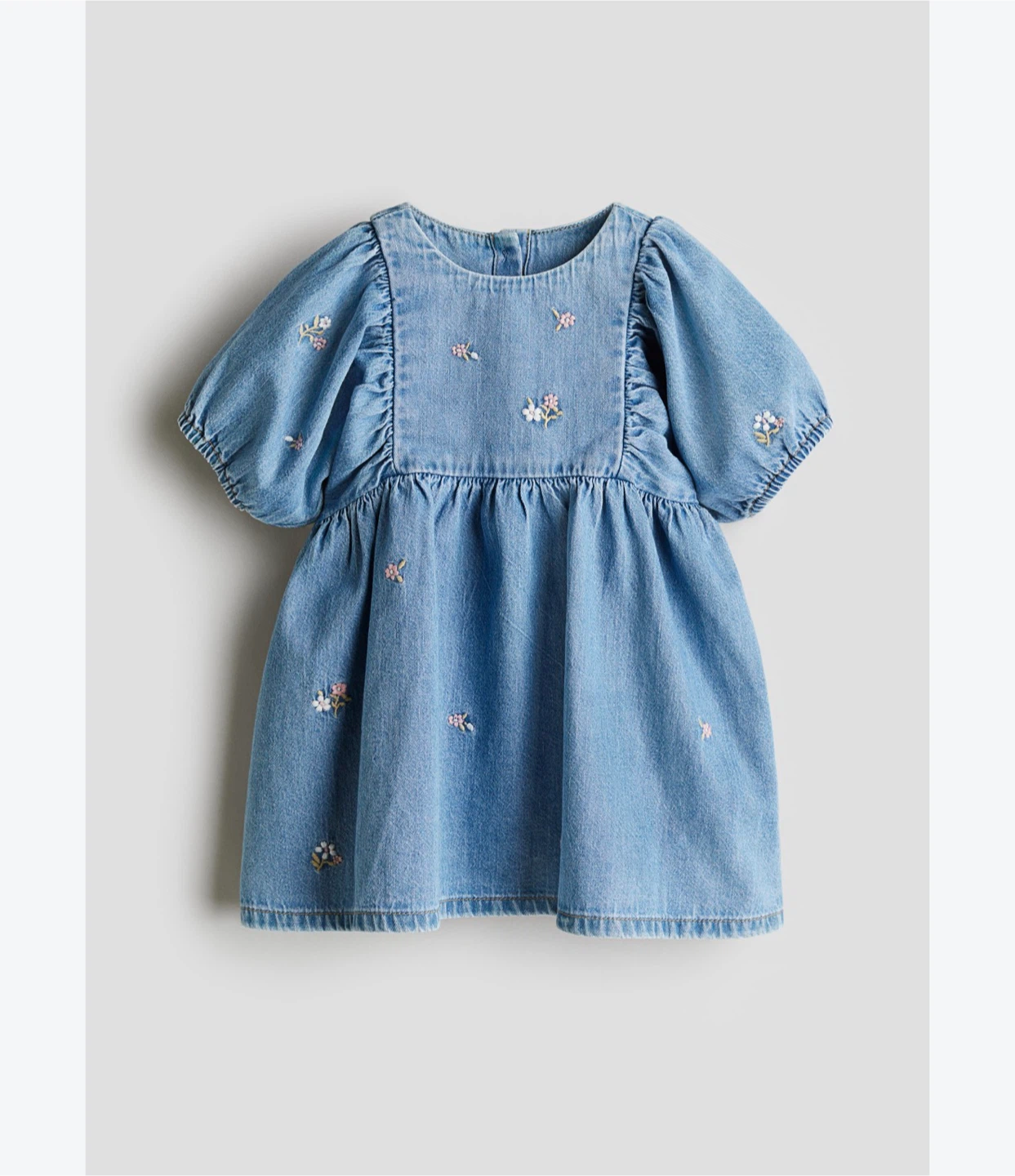 Brand New toddler Denim Embroidered Puff Sleeve Dress