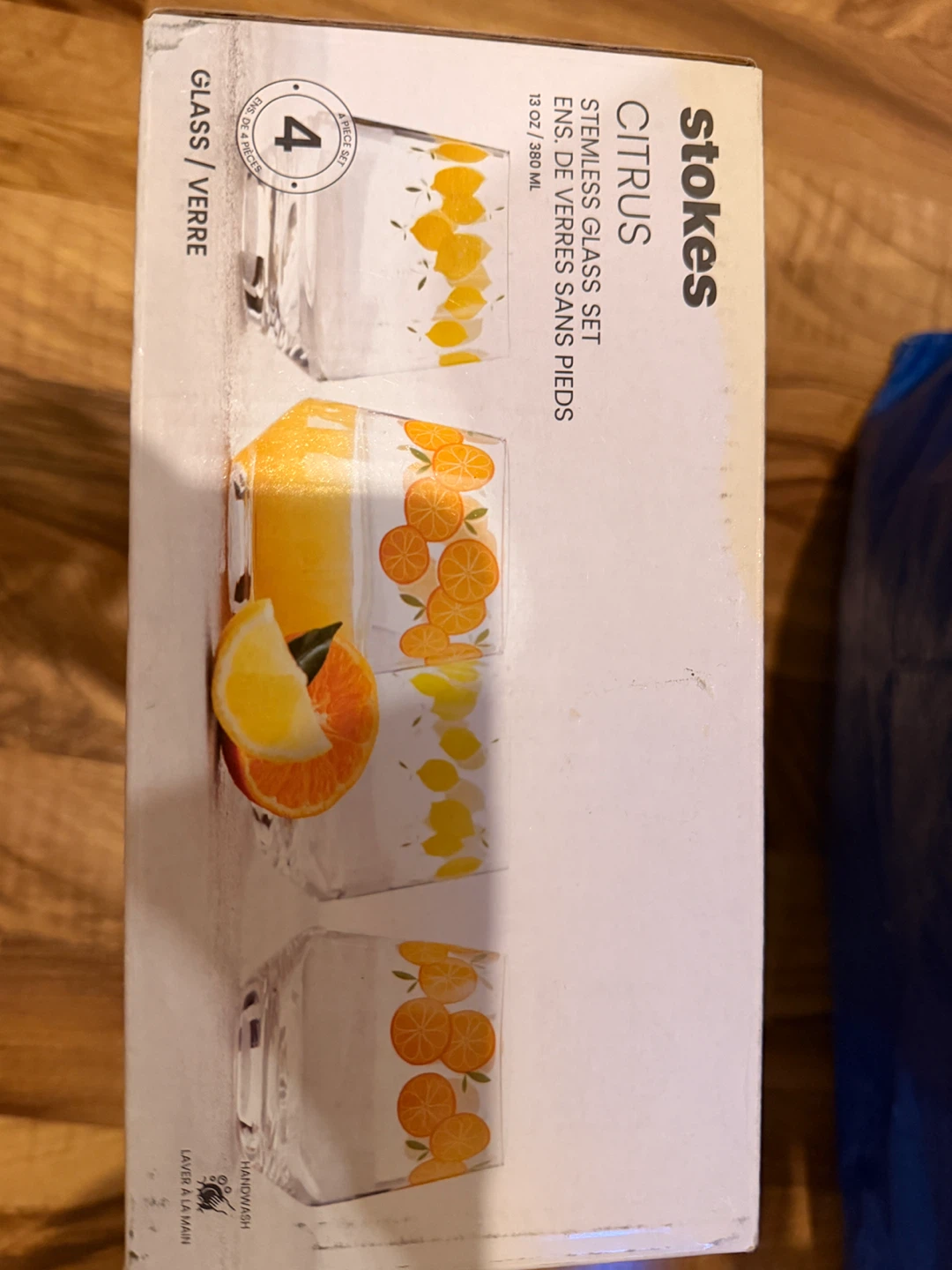 New in box Stokes Citrus Stemless Glass Set (4 pc)