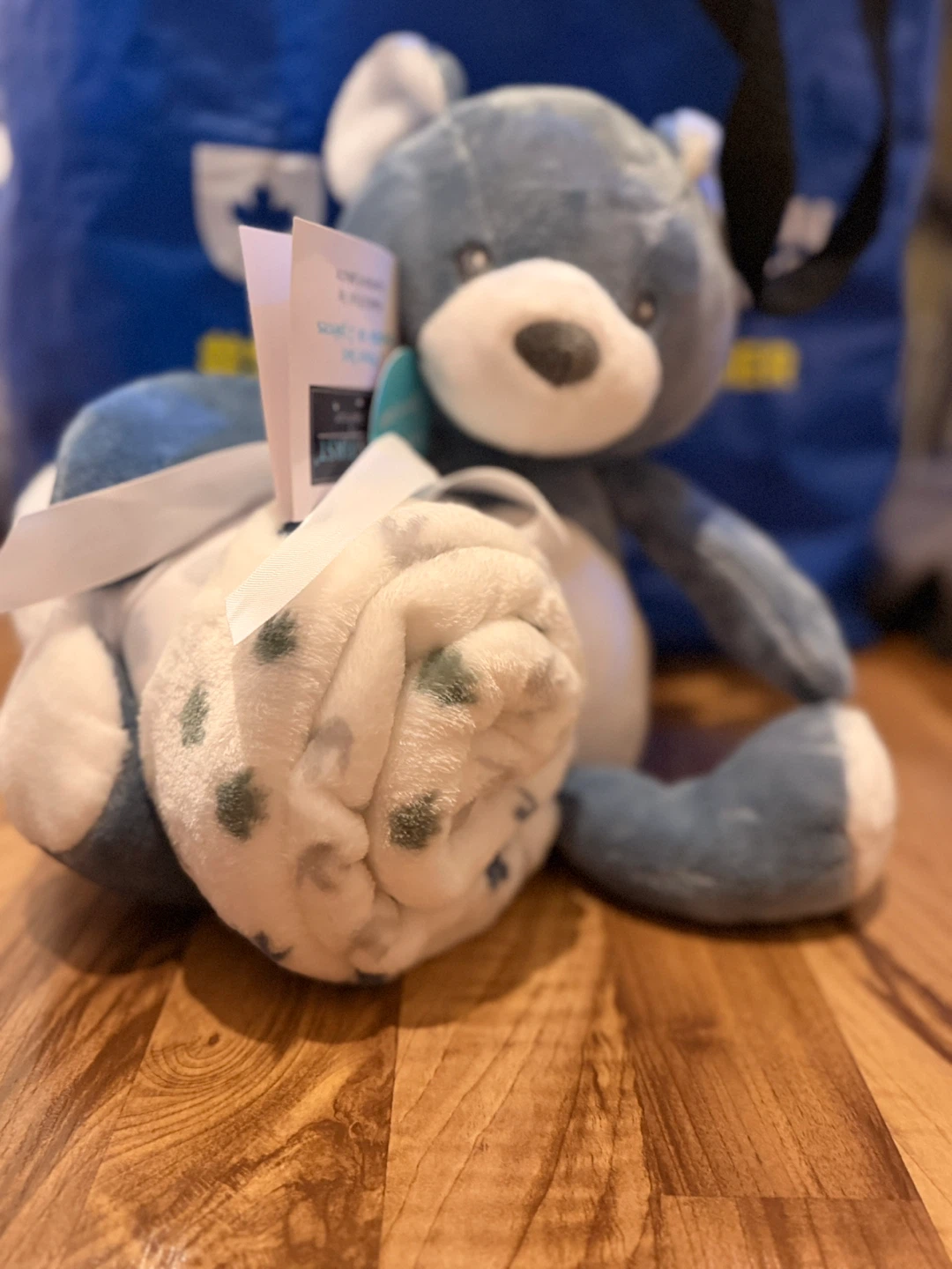 Blue Teddy Bear with Star Blanket Set