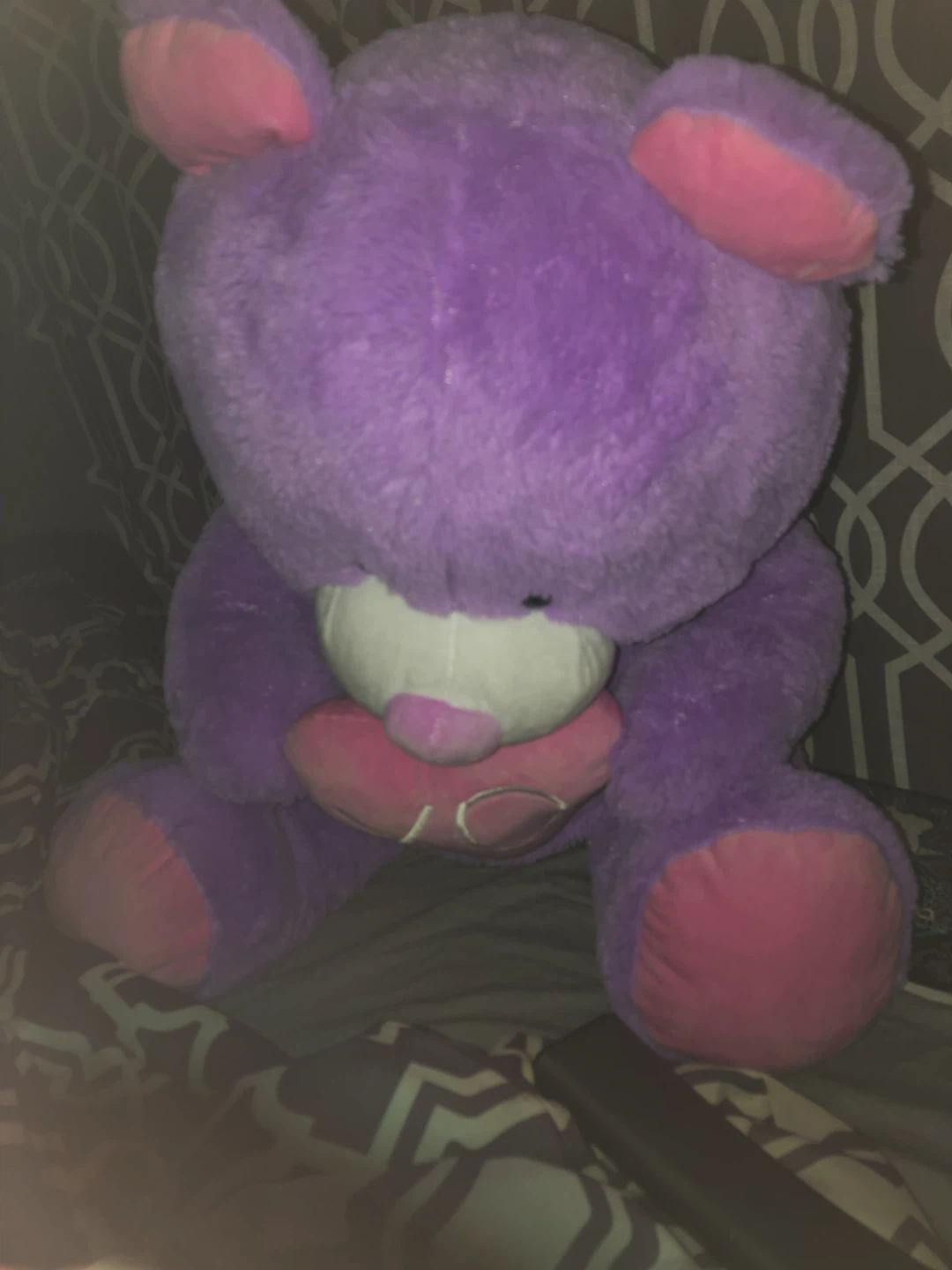 Large Purple Teddy Bear with Pink "XO" Heart