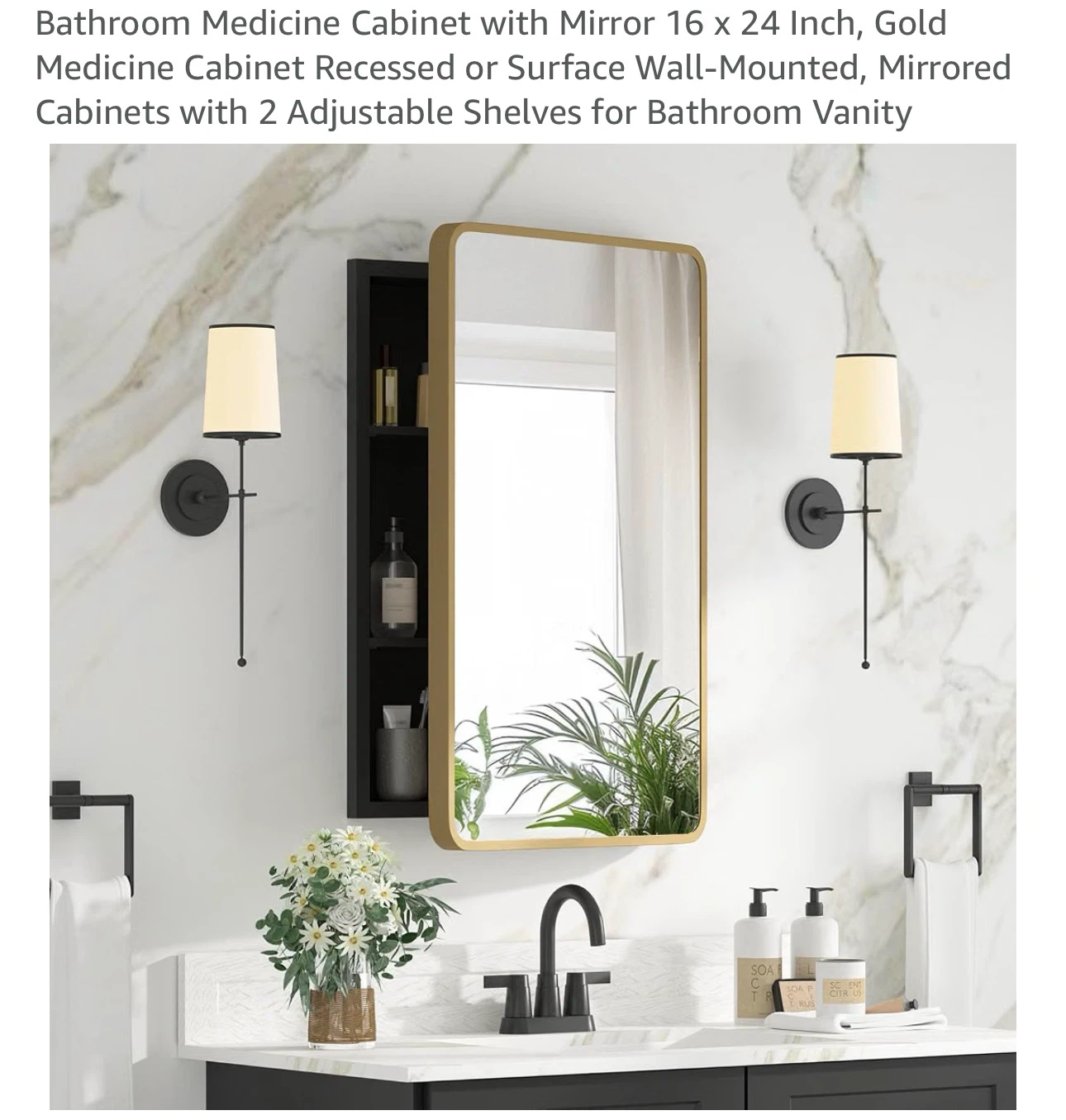 Gold Medicine Cabinet with Mirror 16 x 24 Inch B624