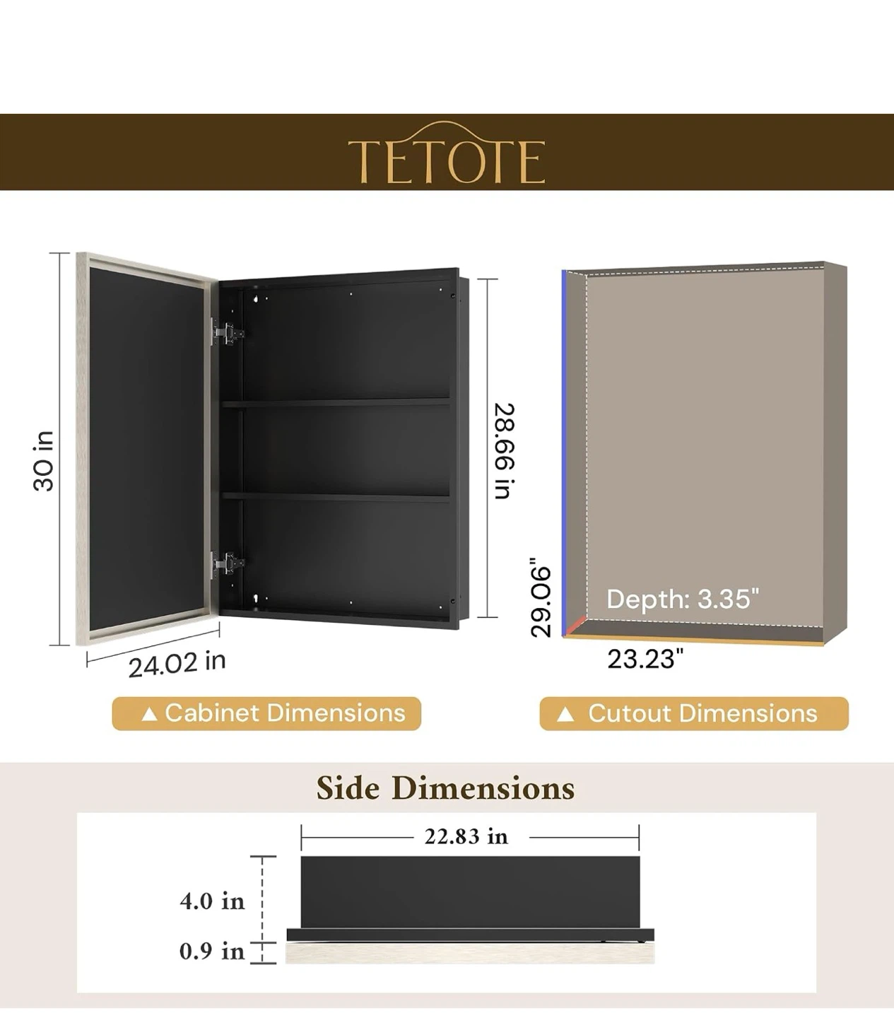 TETOTE 24 x 30 Inch Medicine Cabinet with Mirror B430 - photo 2
