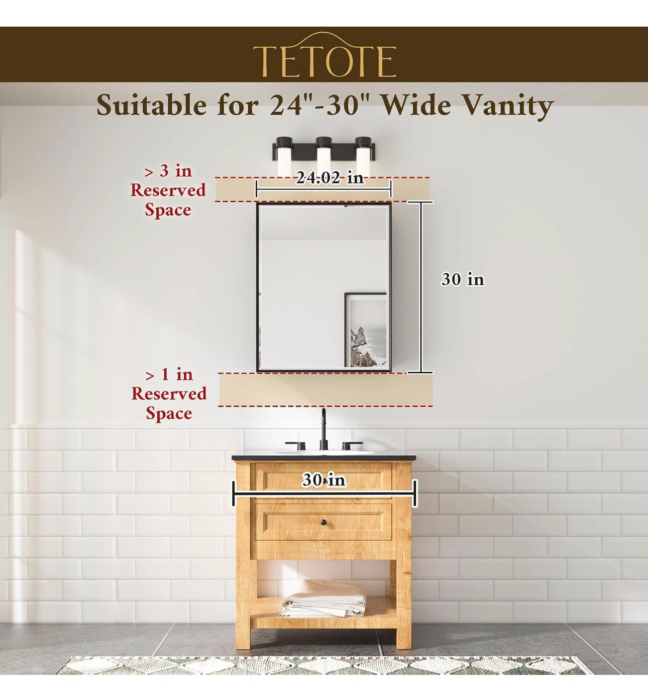 TETOTE 24 x 30 Inch Medicine Cabinet with Mirror B430 - photo 3