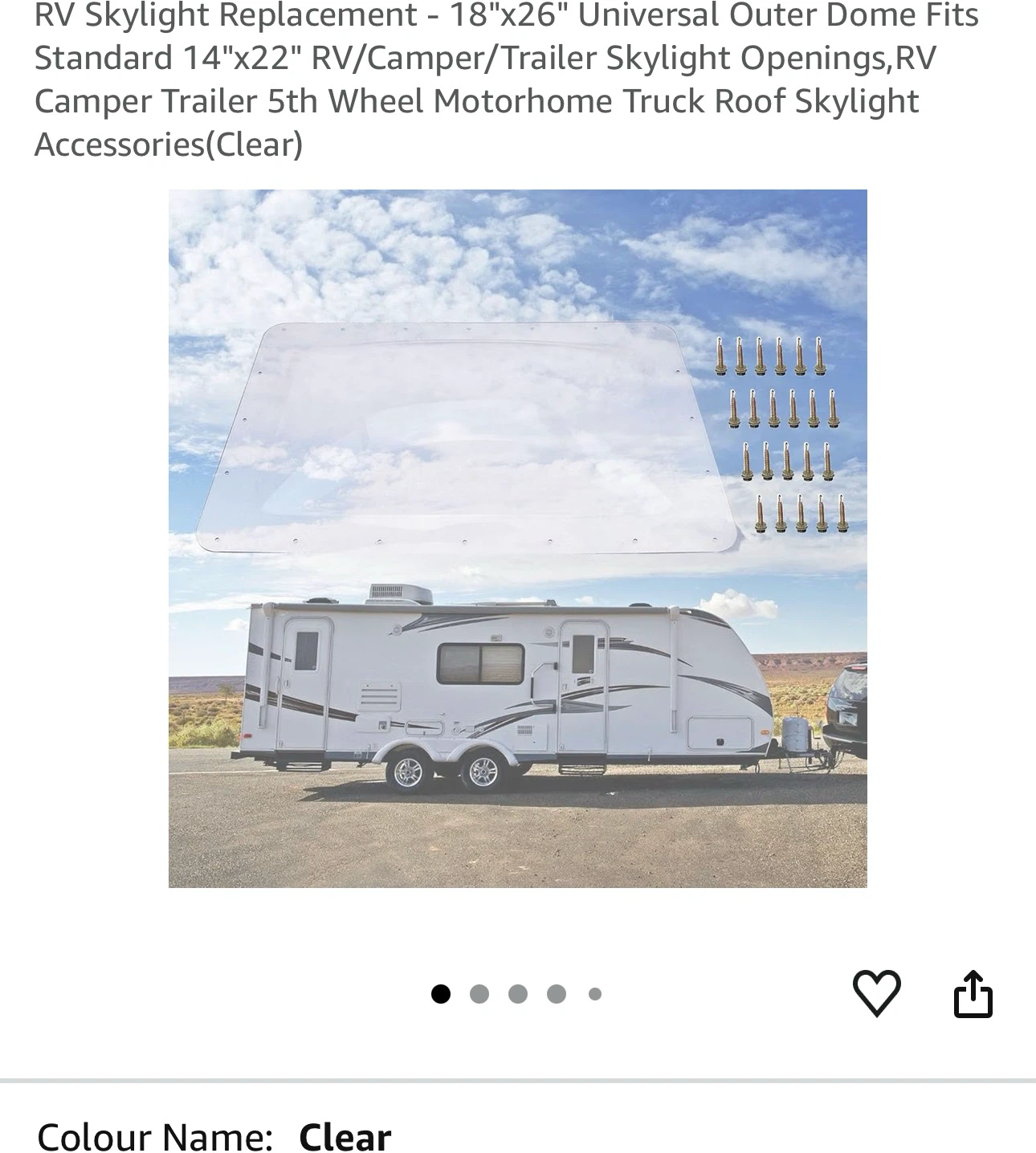 RV Skylight Replacement Outer Dome Clear Polycarbonate 18x22