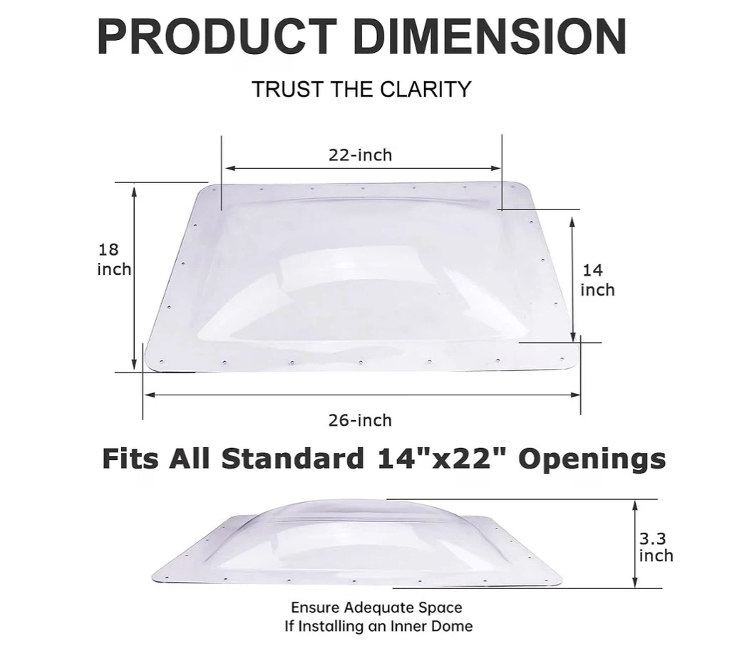 RV Skylight Replacement Outer Dome Clear Polycarbonate 18x22 - photo 4