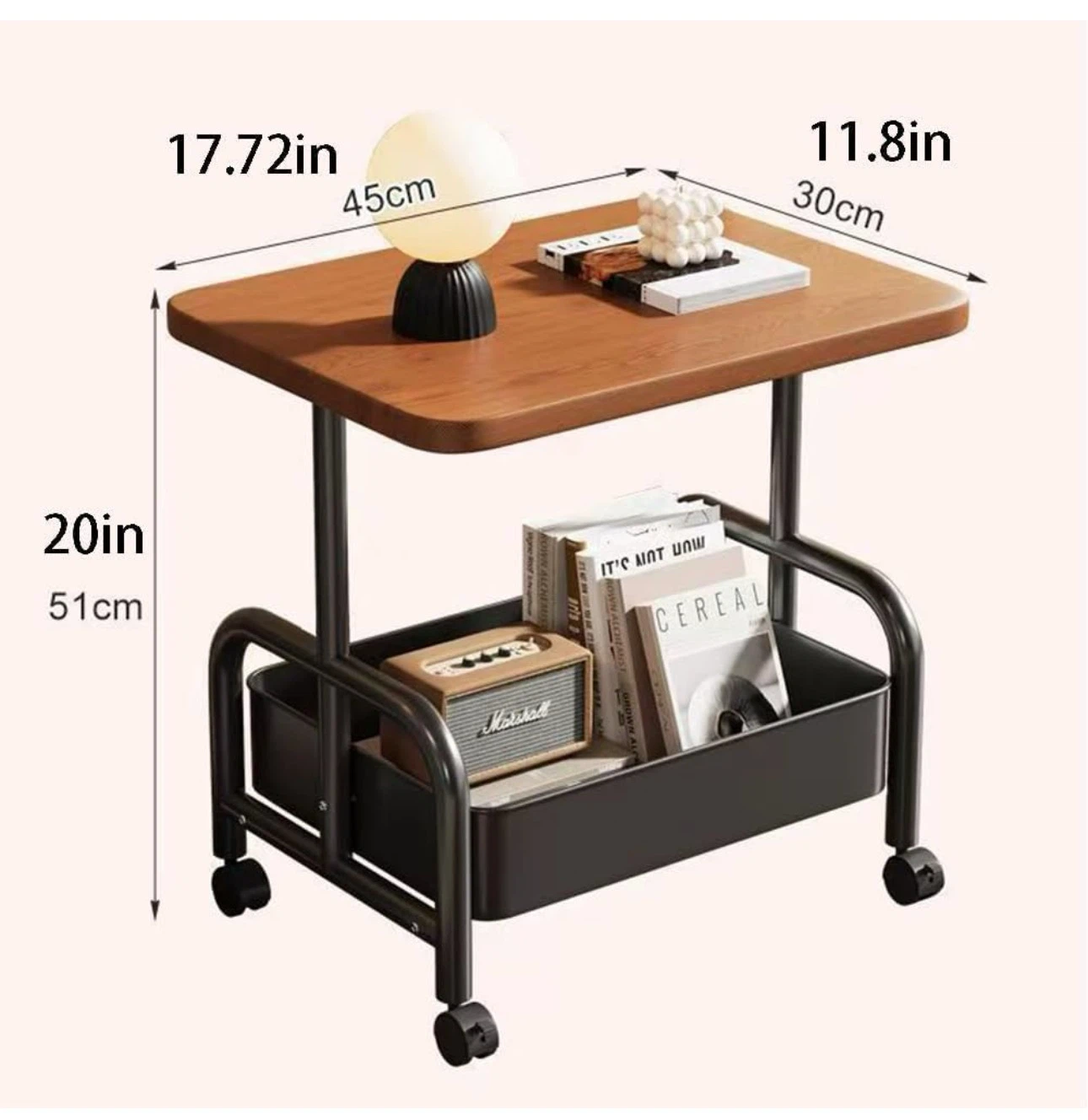 Hbluefat 2-Tier End Table with Wheels -Wood+White 2TT - photo 2