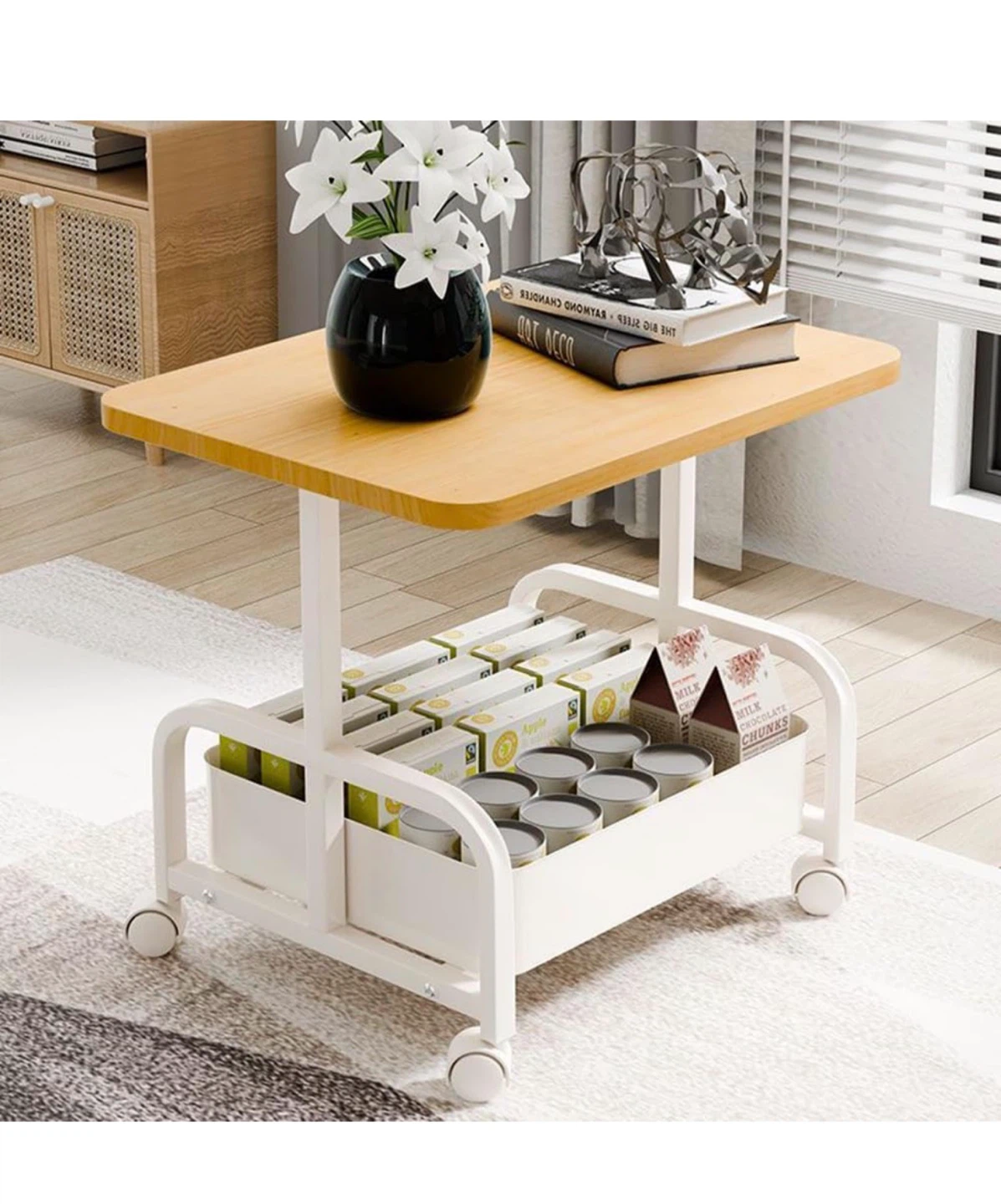 Hbluefat 2-Tier End Table with Wheels -Wood+White 2TT - photo 3