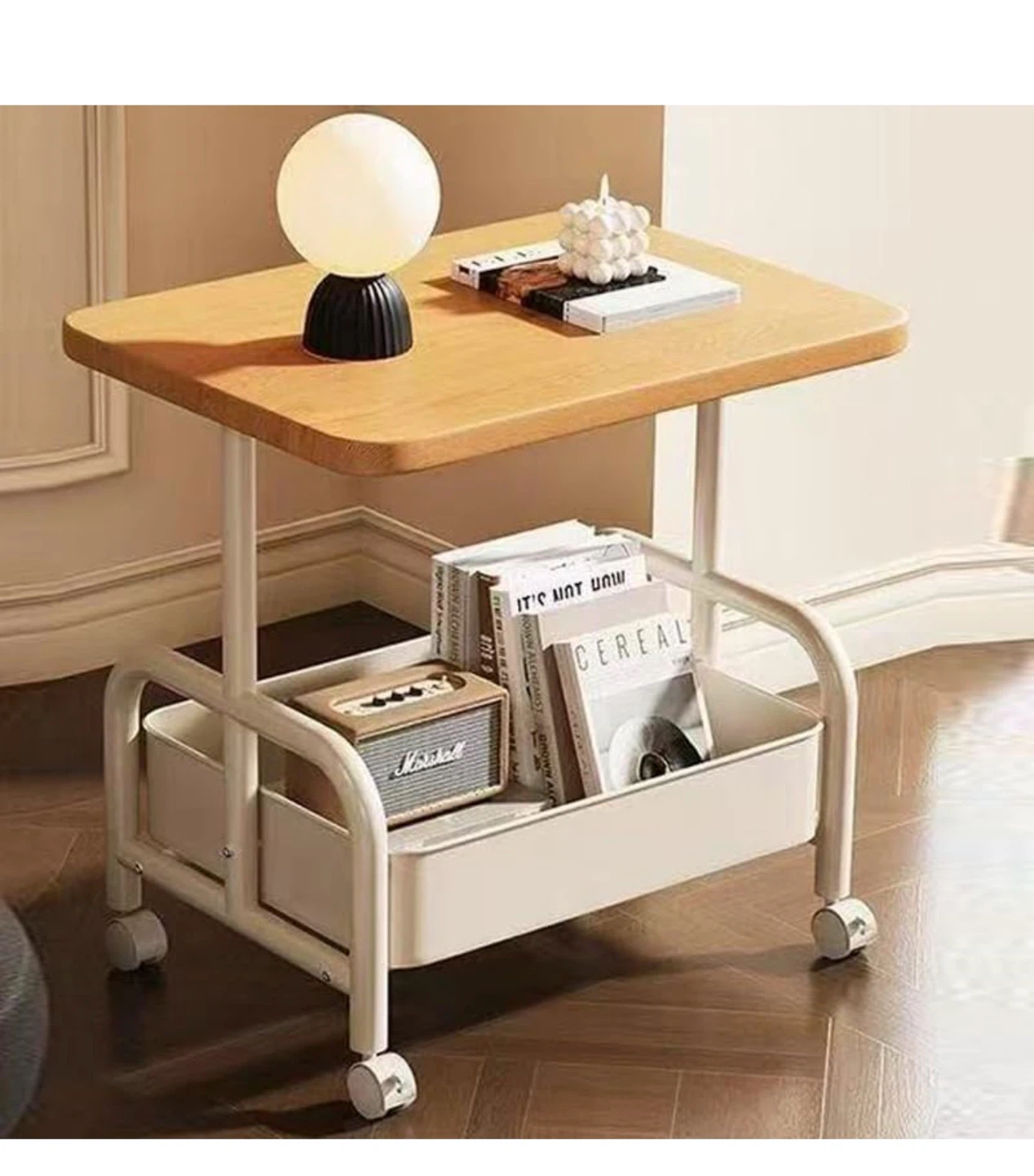 Hbluefat 2-Tier End Table with Wheels -Wood+White 2TT - photo 5
