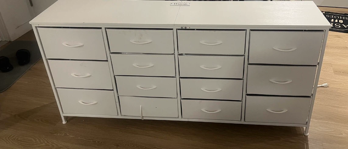 White 10-Drawer Dresser with Built-in Outlets