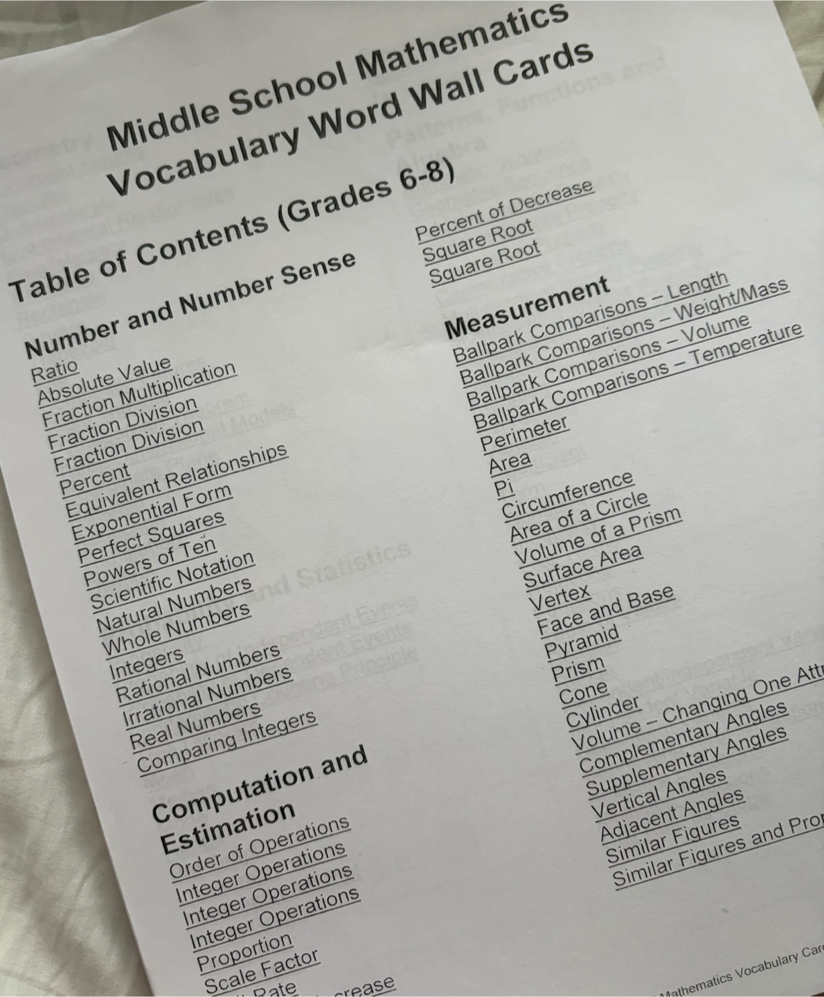 Gr. 6-8: Middle School Math Vocabulary Wall Cards - photo 2
