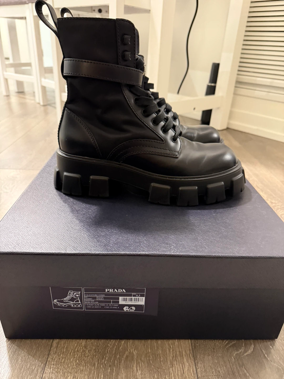 Prada Monolith Leather Re-Nylon Combat Boots Pouches Men EU 42.5 - photo 3