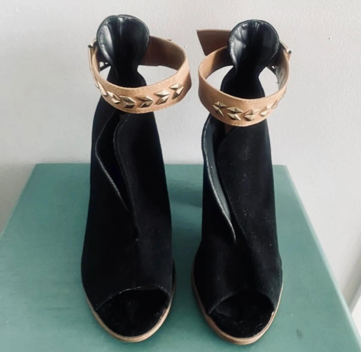 Black Suede Peep-Toe Ankle Boots - photo 4