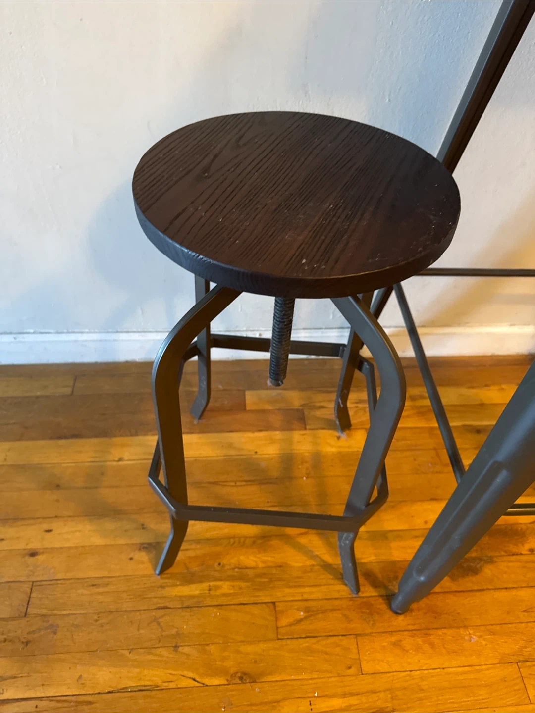 Adjustable Height Bar Stool with Wooden Seat - photo 2