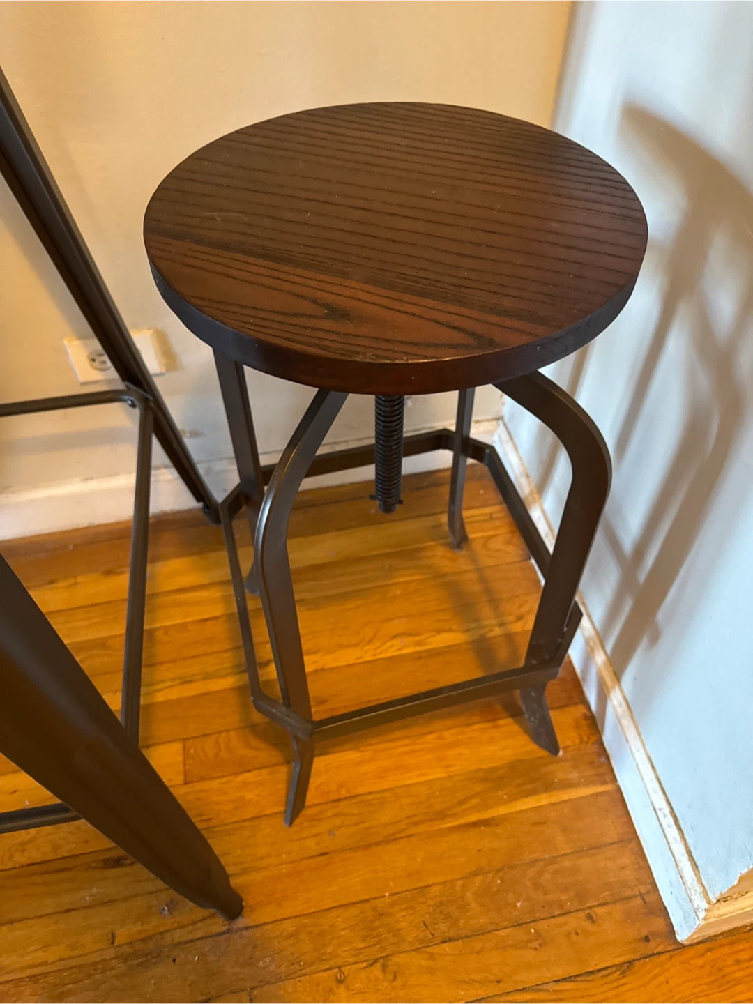 Adjustable Height Bar Stool with Wooden Seat - photo 4