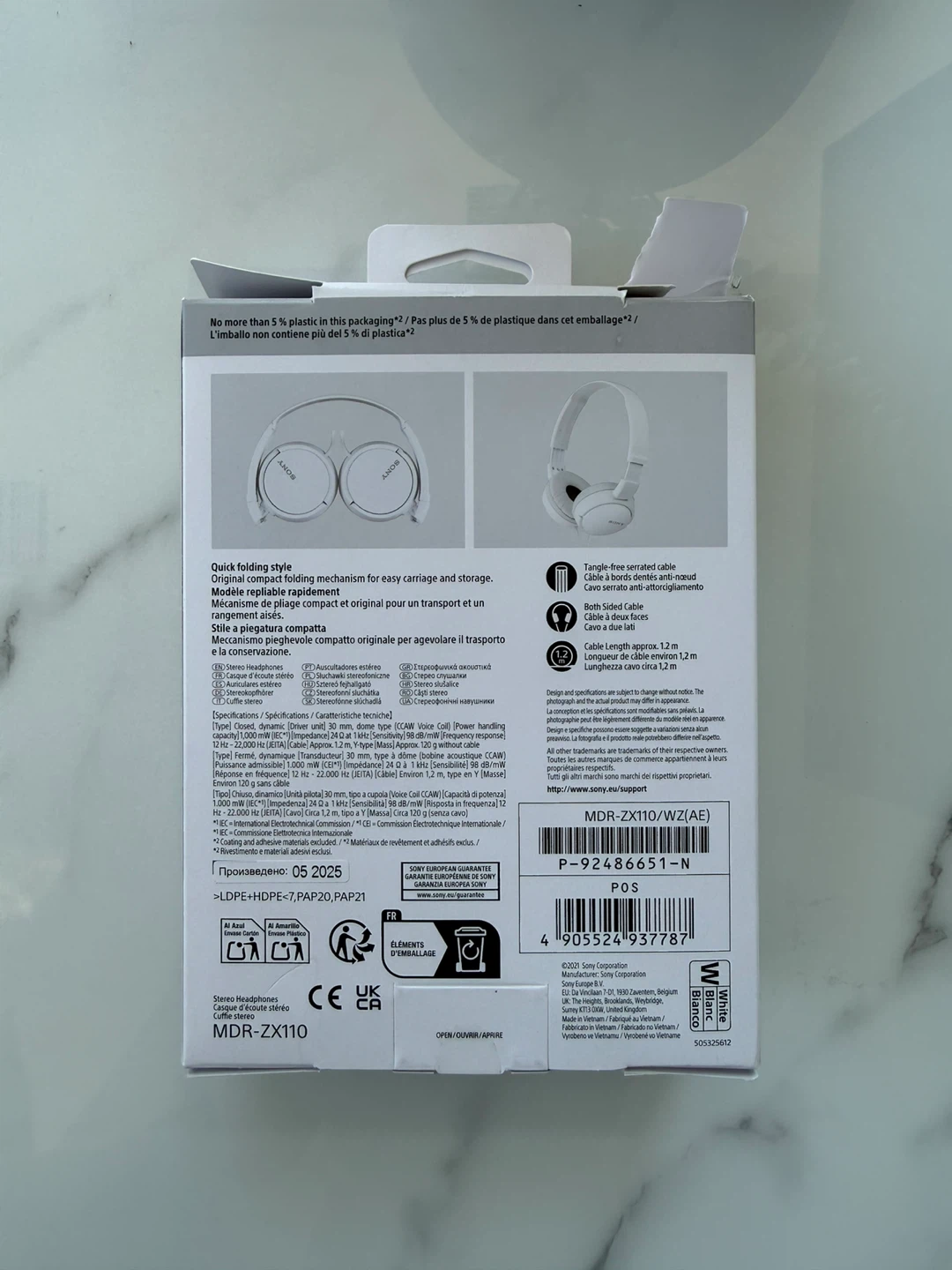 New Sony MDR-ZX110 Stereo Headphones White - photo 2