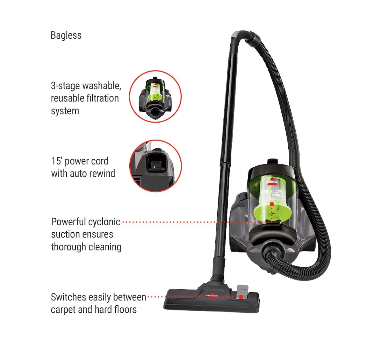 BISSELL AeroSwift Lightweight Bagless Corded Vacuum Cleaner - photo 2