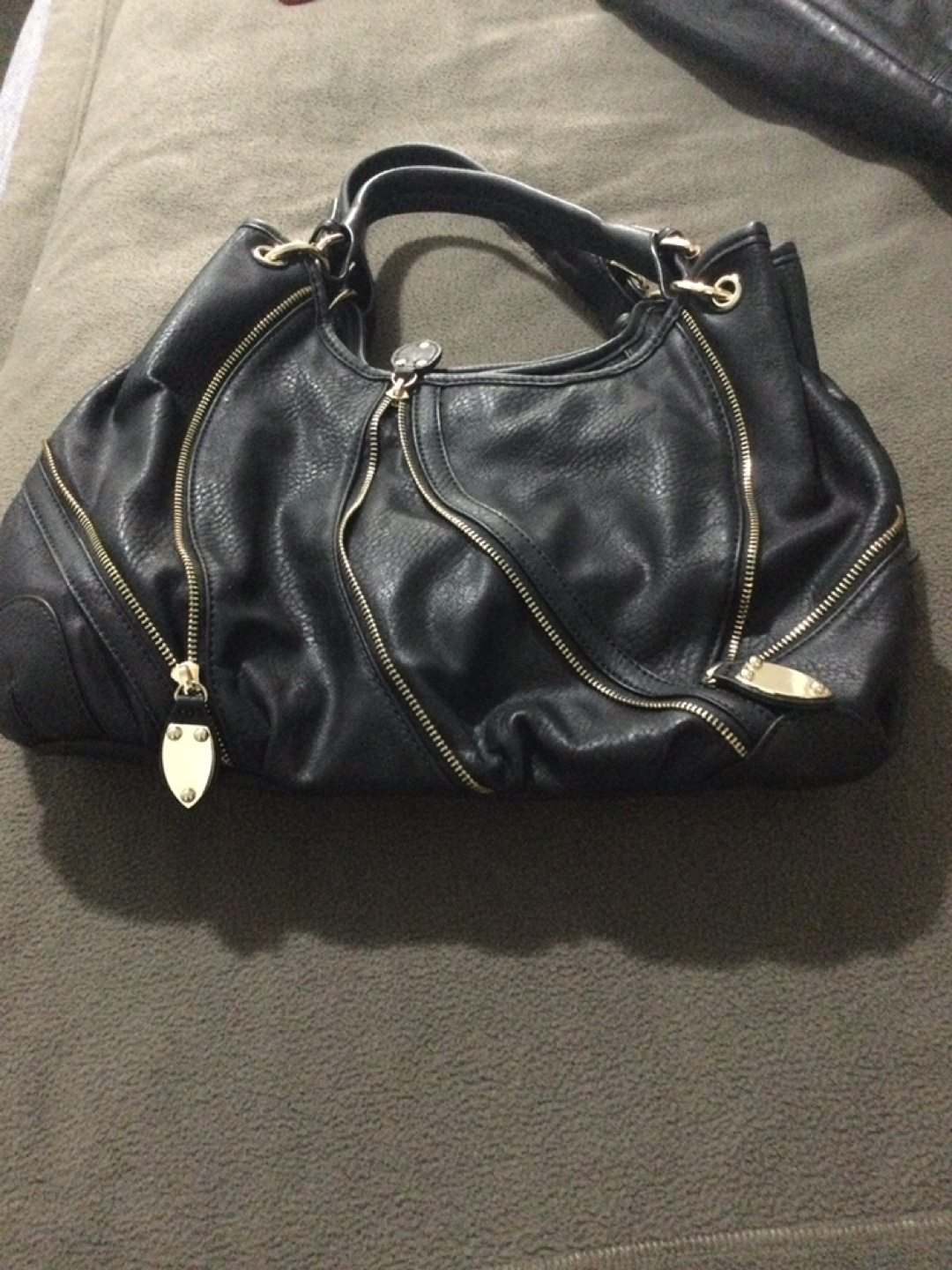 Black Faux Leather  Handbag