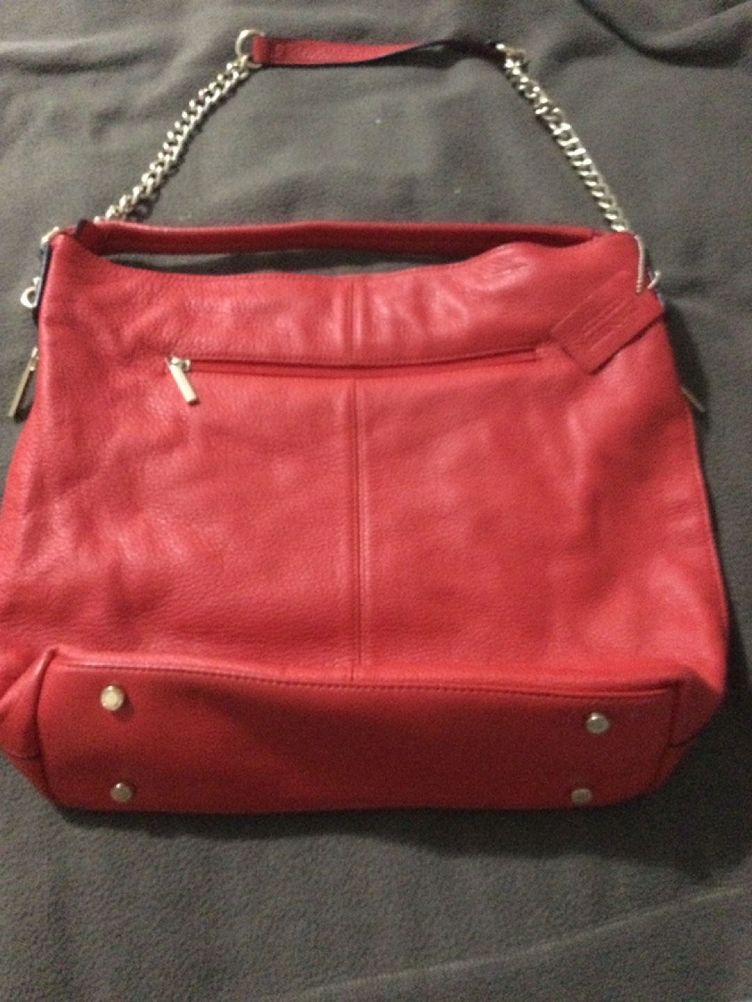 Red Leather Shoulder Bag with Gold Chain