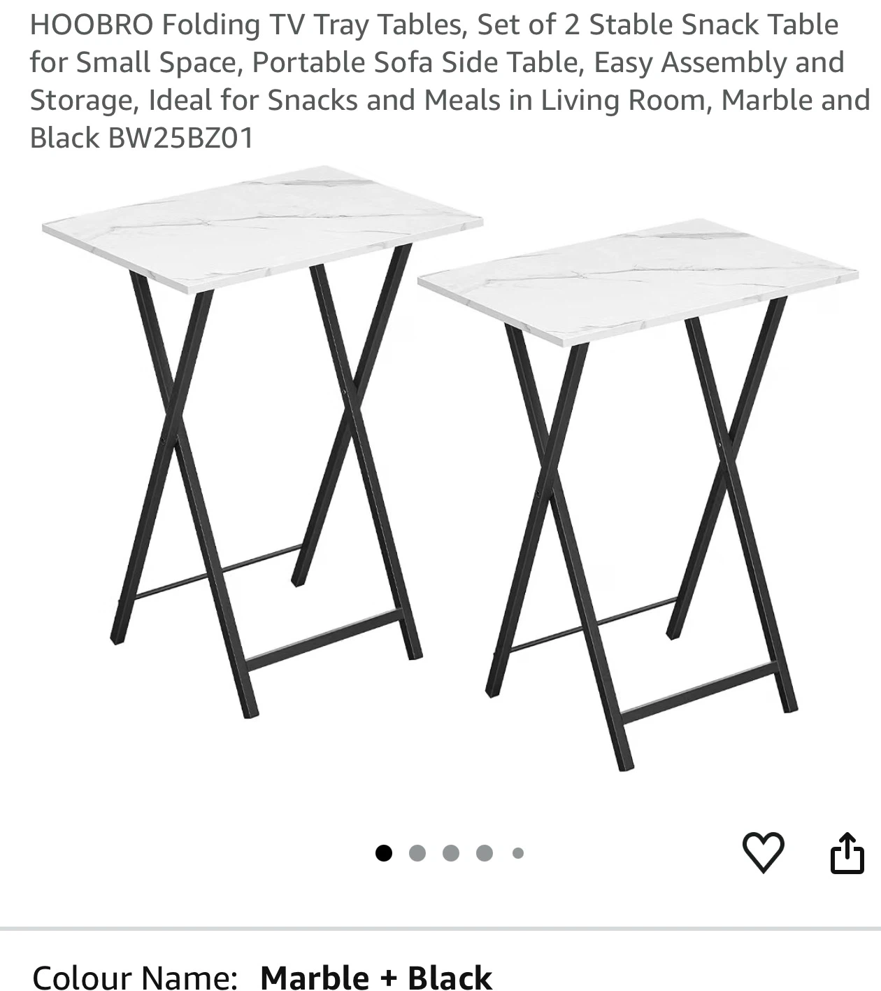 Folding TV Tray Tables - Set of 2 - Marble + Black FT4